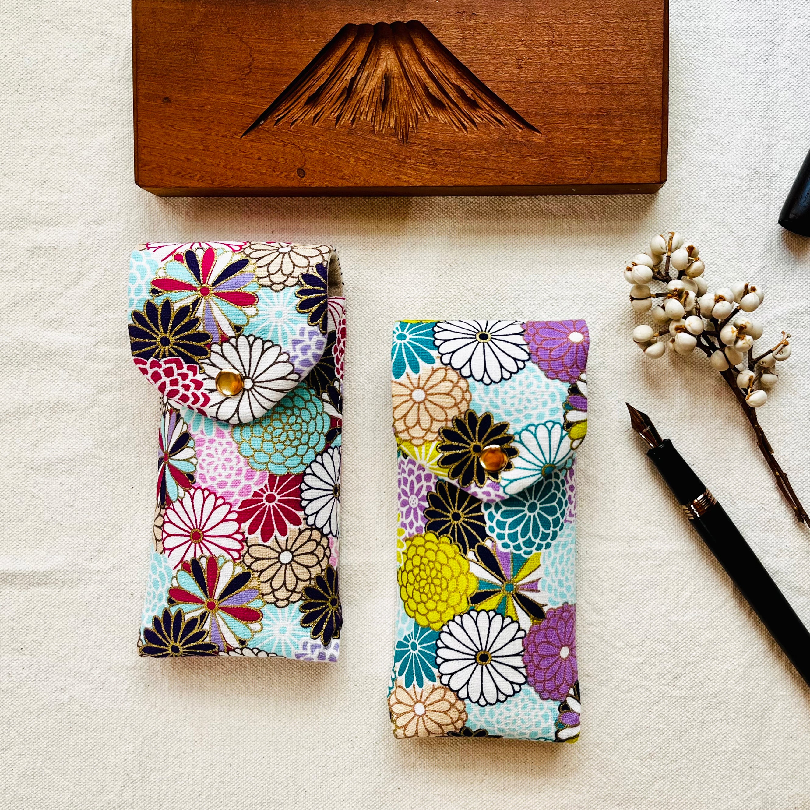 Cotton Print Japan Fabric 2 Pen Pencase