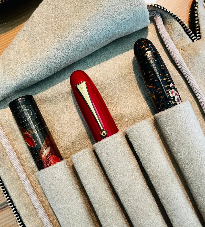 Kimono Fabric Zippered 5 Slots Pen Case for Larger Pens