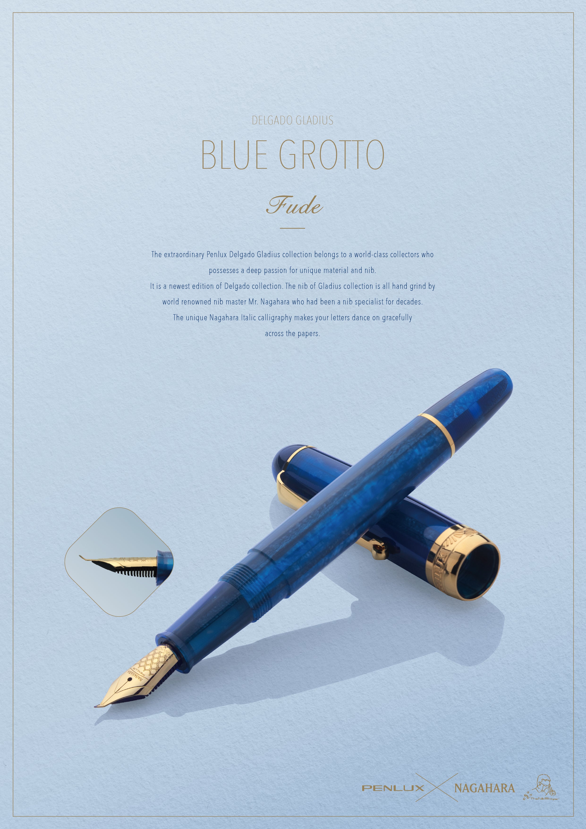 Nagahara Delgado Gladius Blue Grotto (Fude Nib)