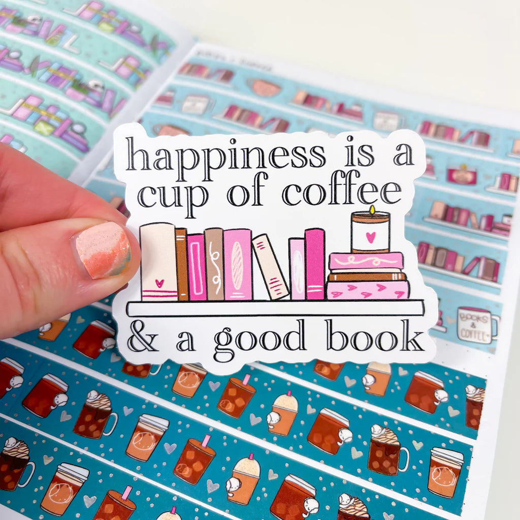 Happy Coffee & Book Premium Vinyl Die Cut