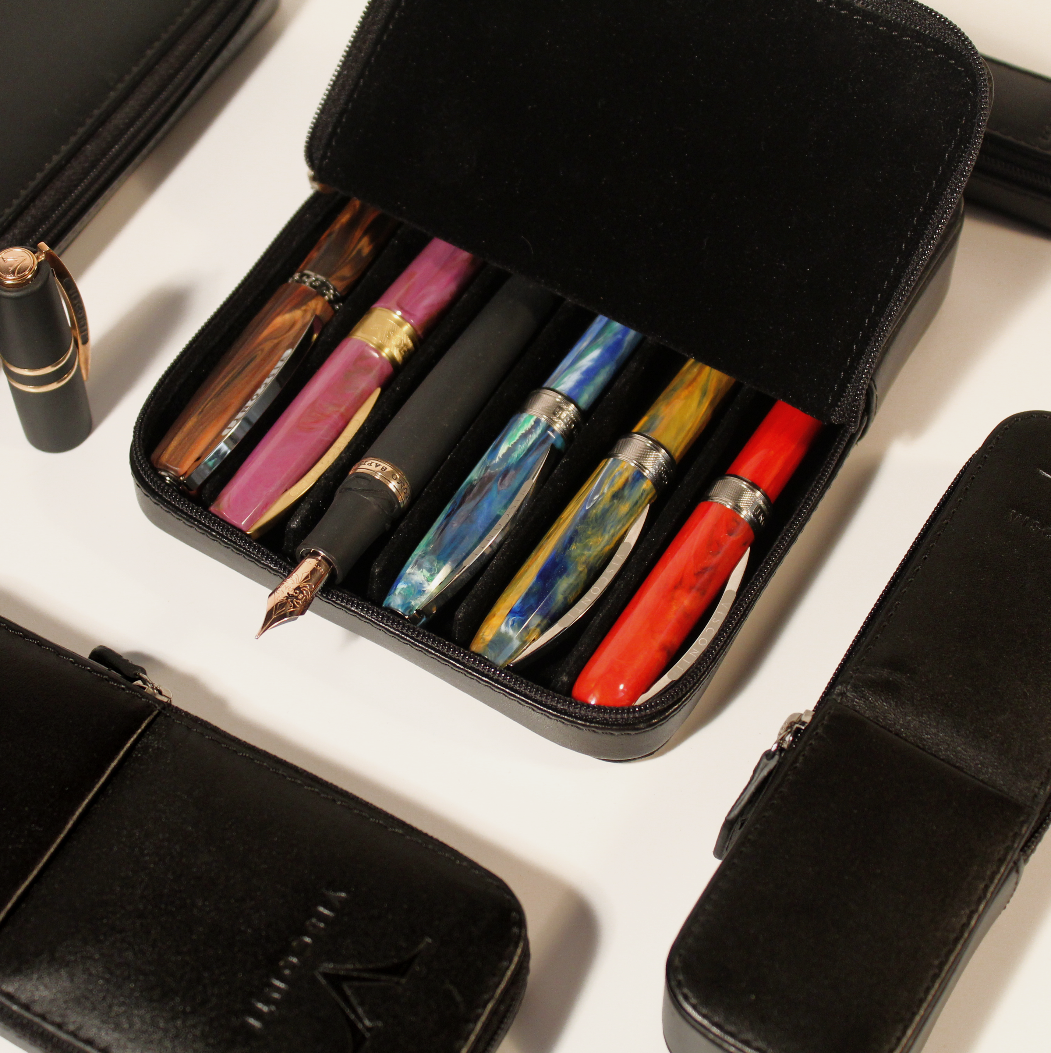 Black Leather 2 Pen Case