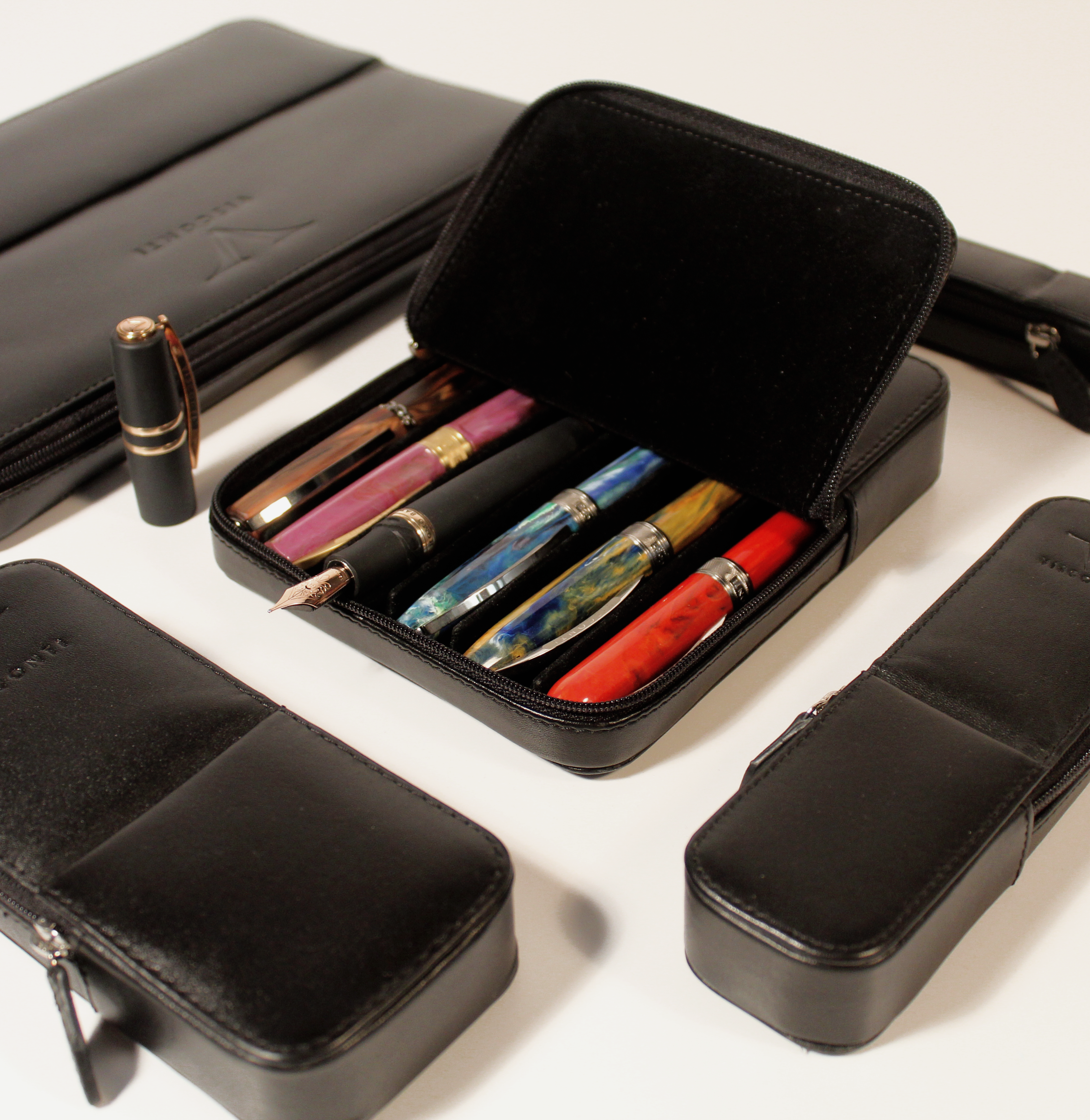 Black Leather 3 Pen Case