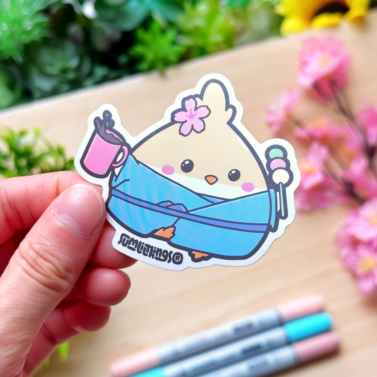 Vinyl Sticker - Sakura Chichi Running with Coffee