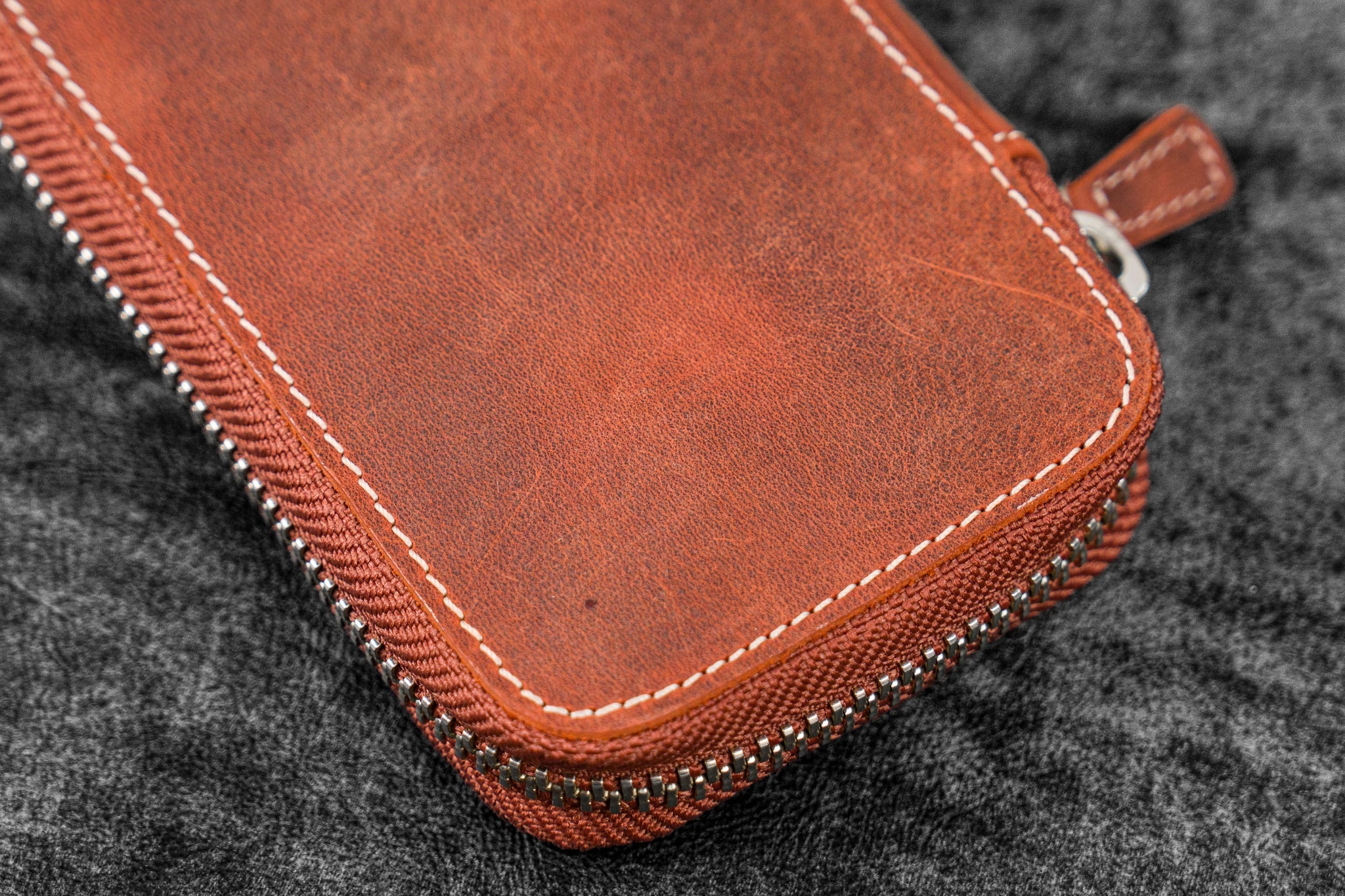 Leather Zippered 6 Slots Pen Case - Crazy Horse Orange