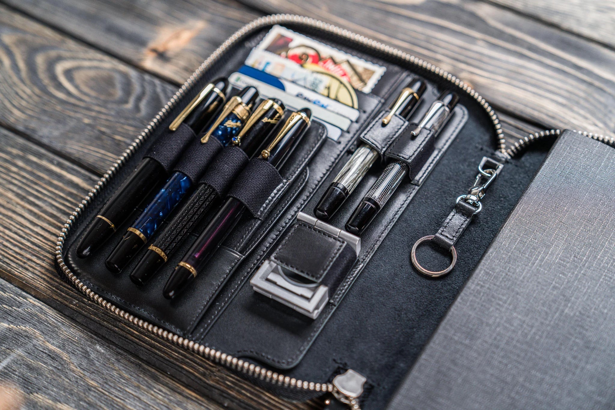 Leather Zippered A5 Notebook Folio - Black