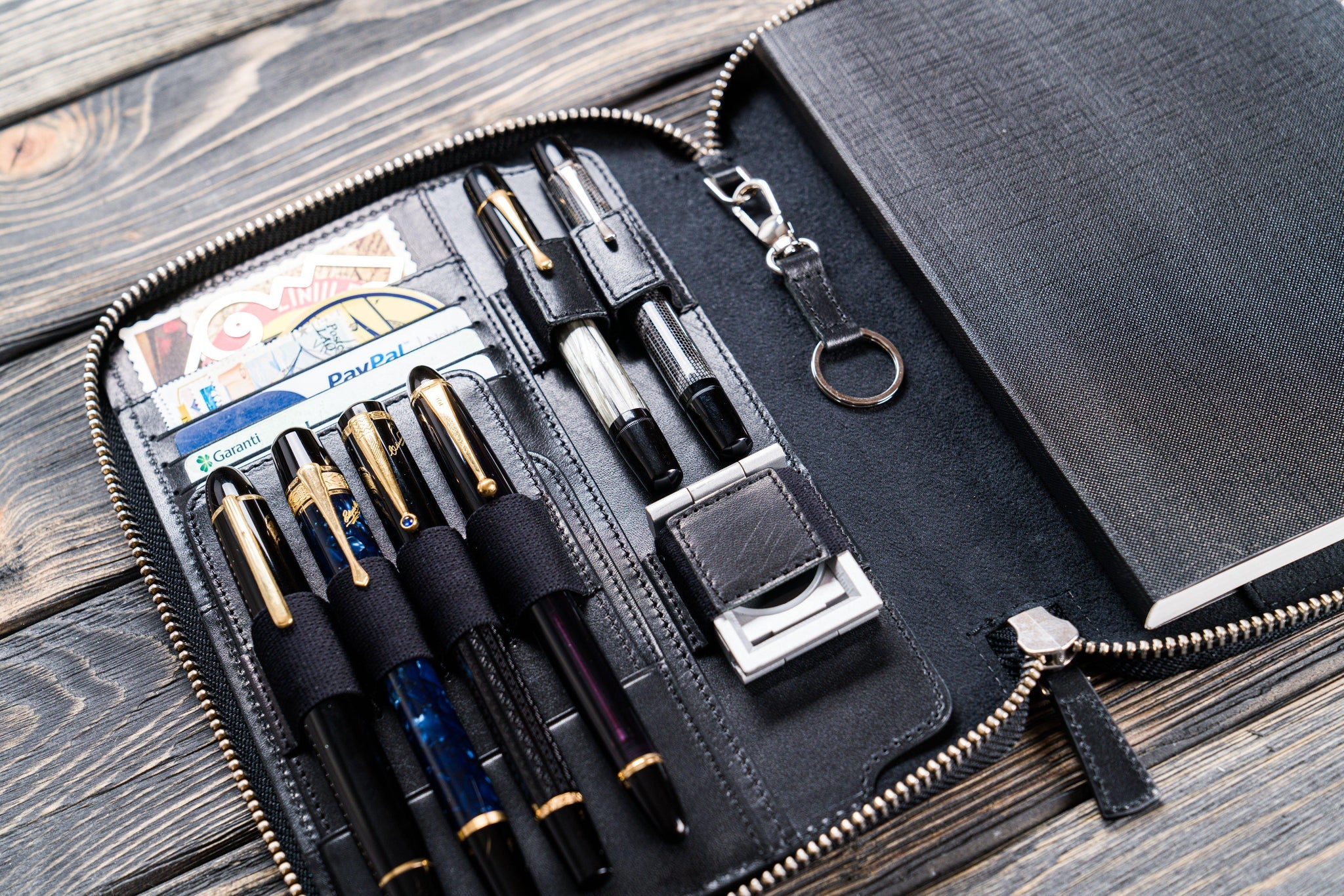 Leather Zippered A5 Notebook Folio - Black