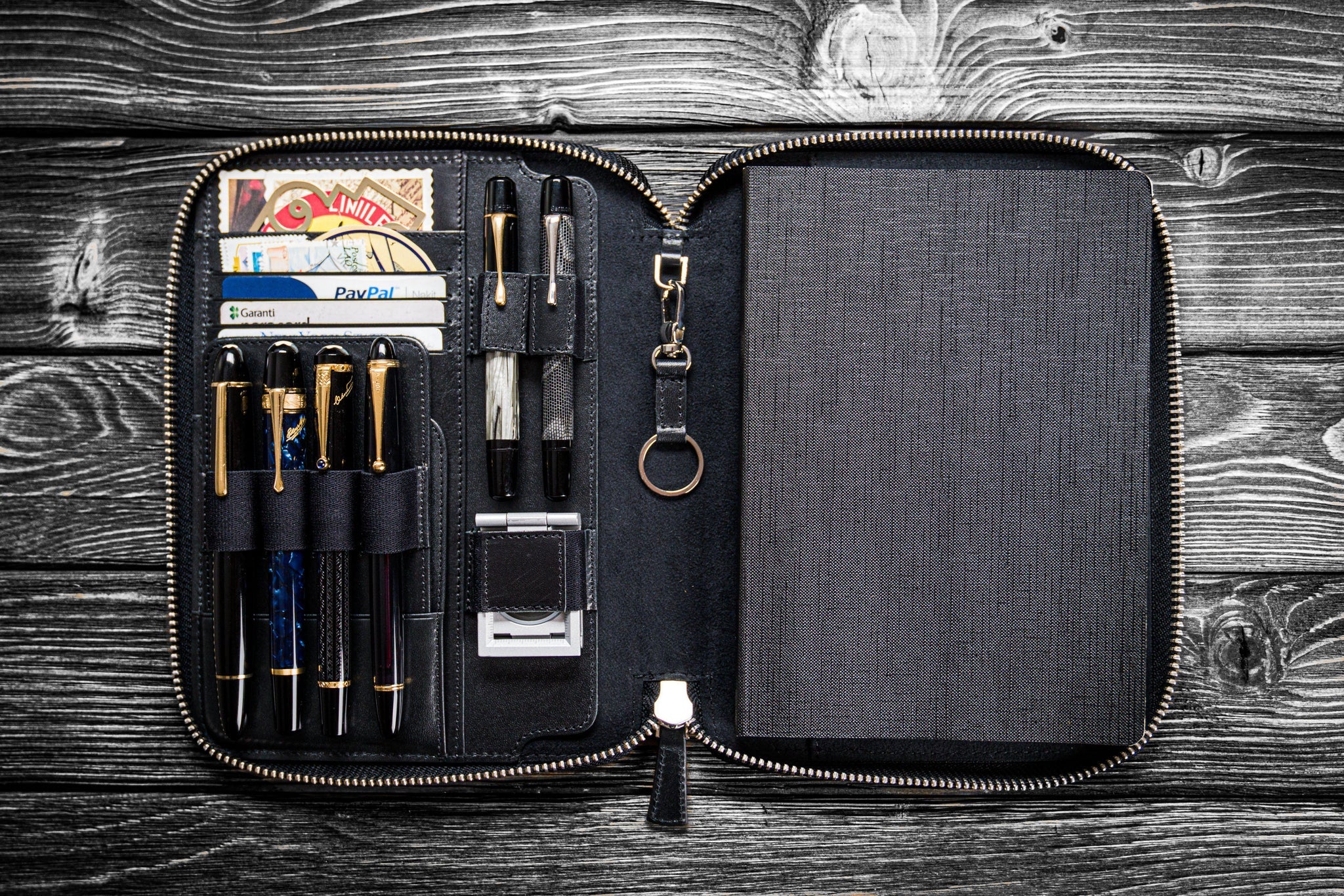 Leather Zippered A5 Notebook Folio - Black