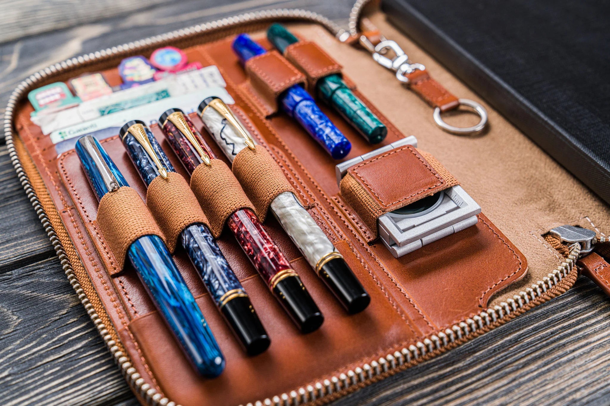 Leather Zippered A5 Notebook Folio - Brown