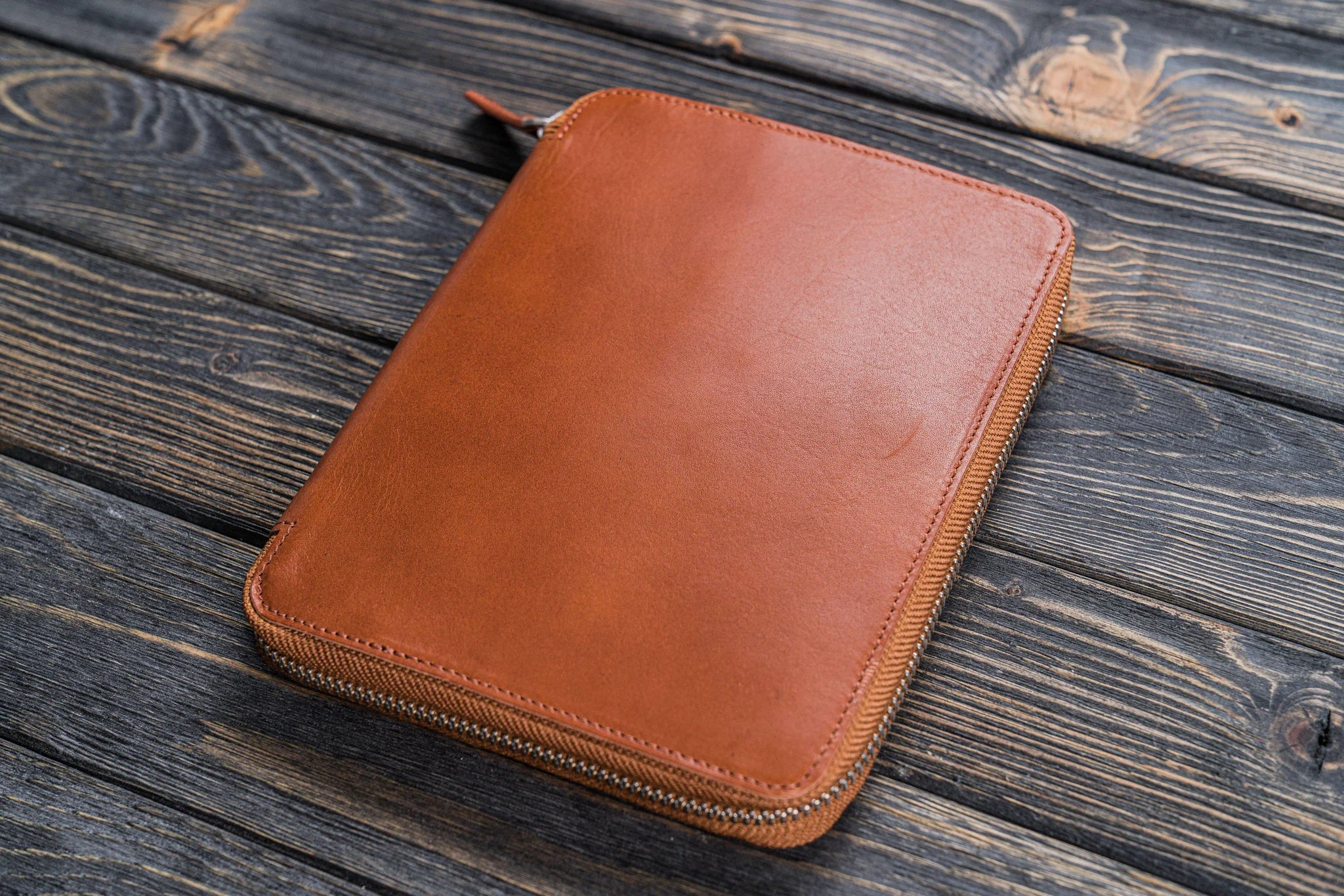 Leather Zippered A5 Notebook Folio - Brown