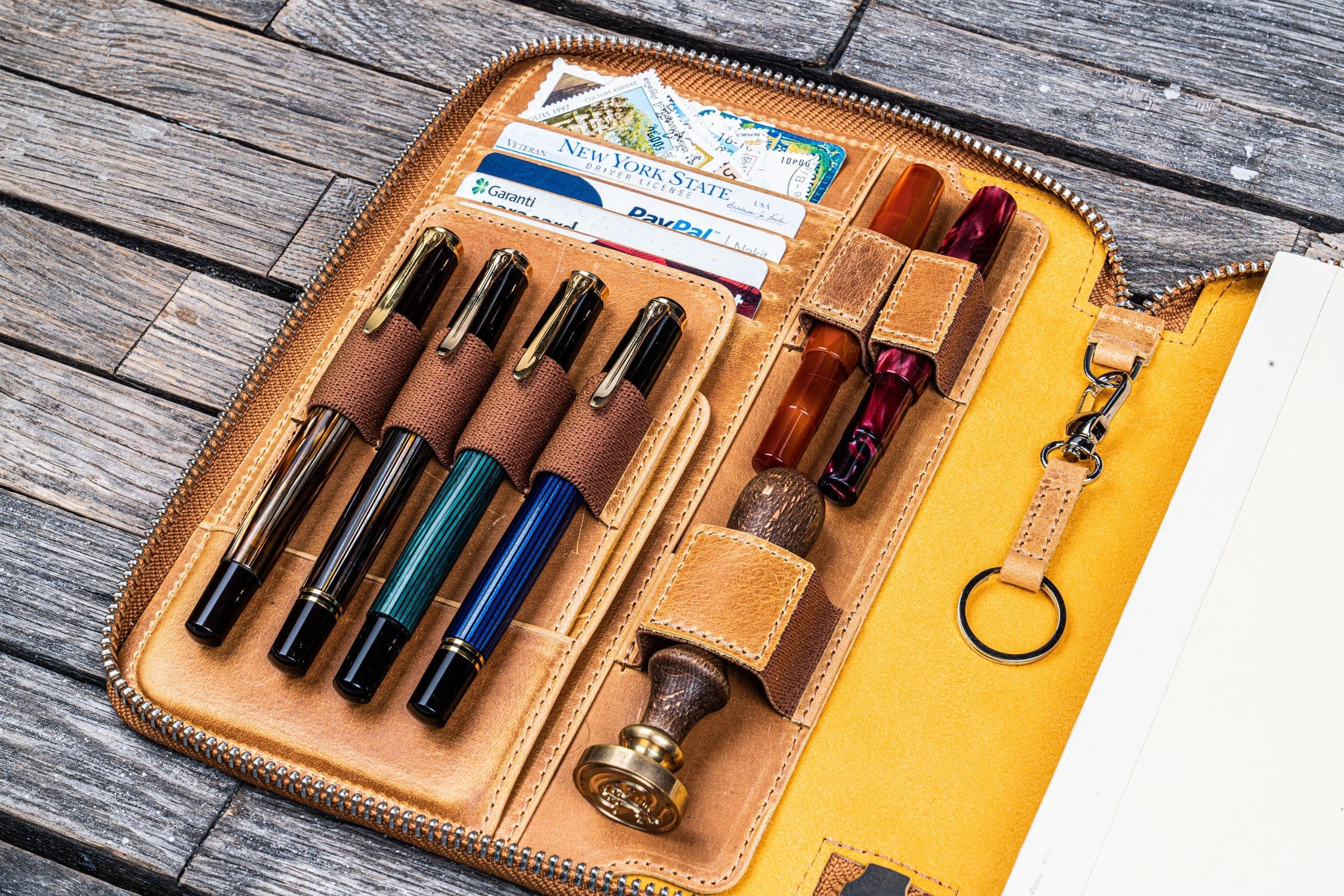 Leather Zippered A5 Notebook Folio - Crazy Horse Honey Ochre