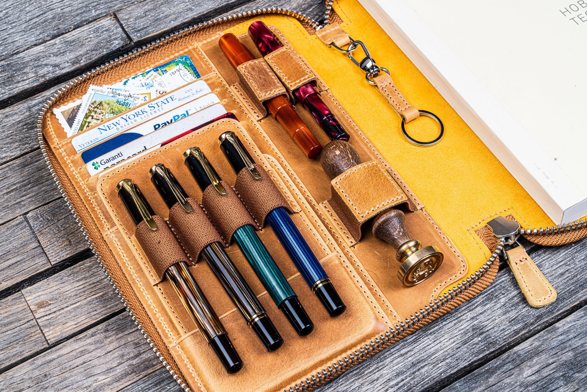 Leather Zippered A5 Notebook Folio - Crazy Horse Honey Ochre