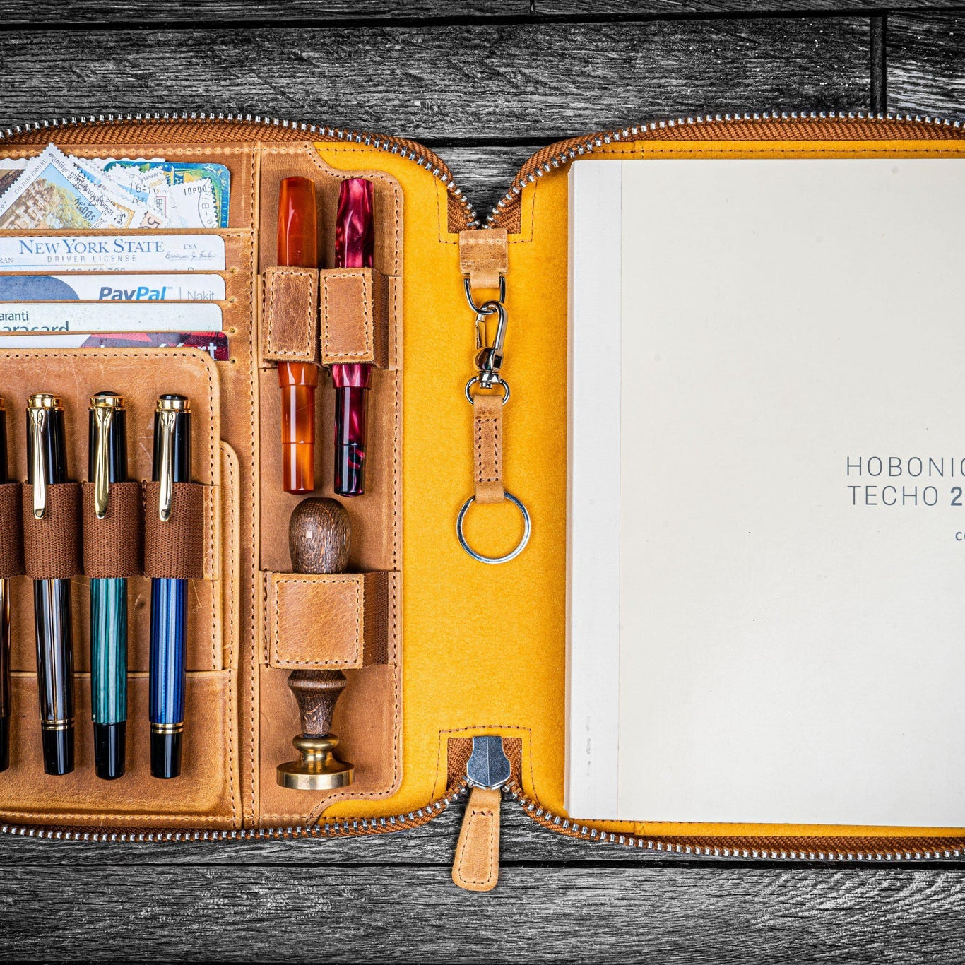 Leather Zippered A5 Notebook Folio - Crazy Horse Honey Ochre