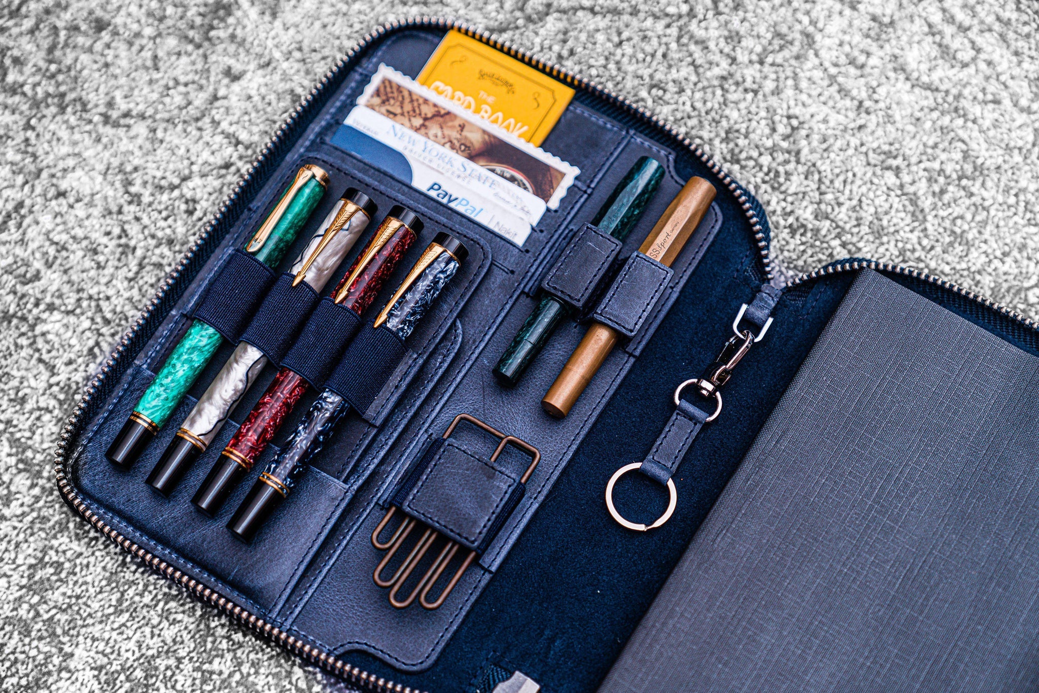 Leather Zippered A5 Notebook Folio - Crazy Horse Navy Blue