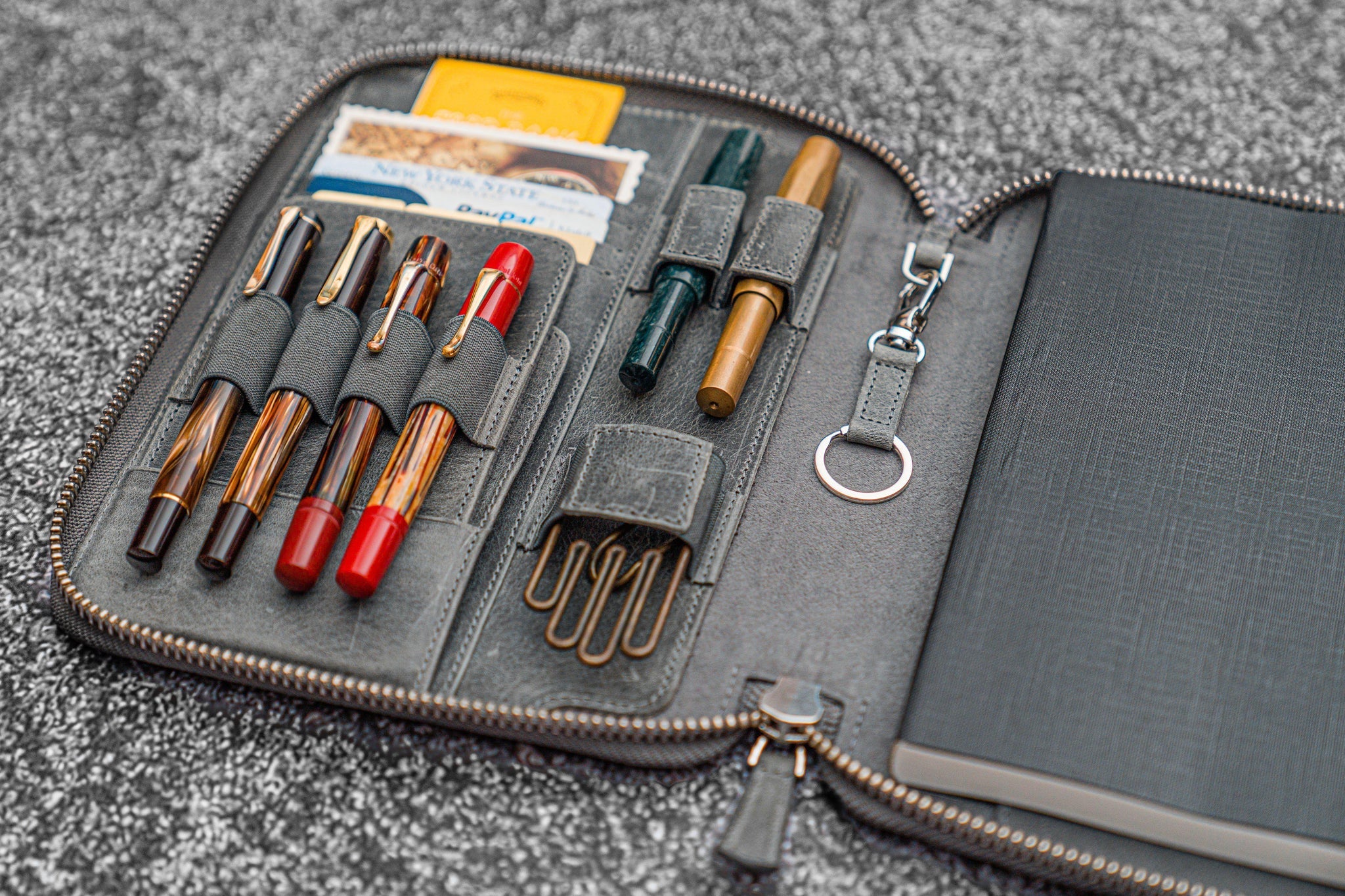 Leather Zippered A5 Notebook Folio - Crazy Horse Smoky