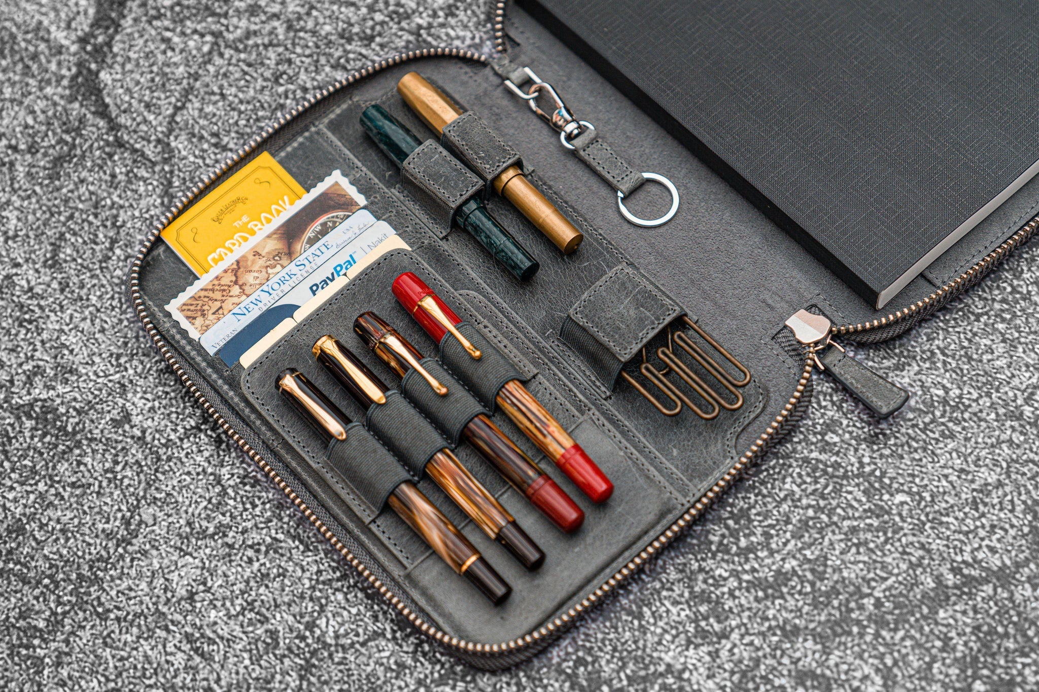 Leather Zippered A5 Notebook Folio - Crazy Horse Smoky