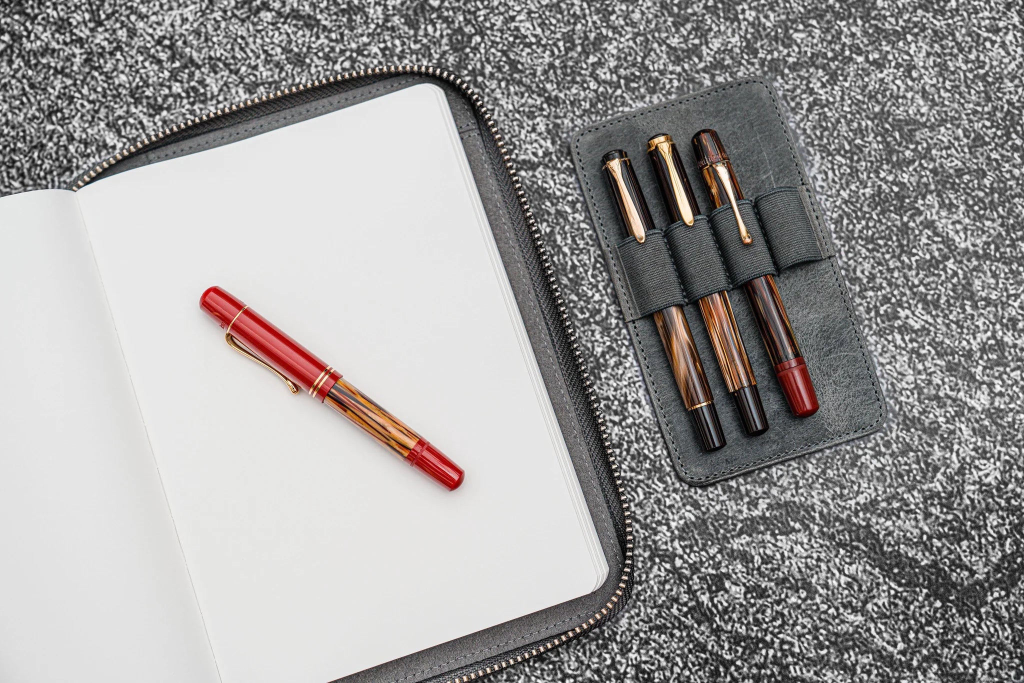 Leather Zippered A5 Notebook Folio - Crazy Horse Smoky