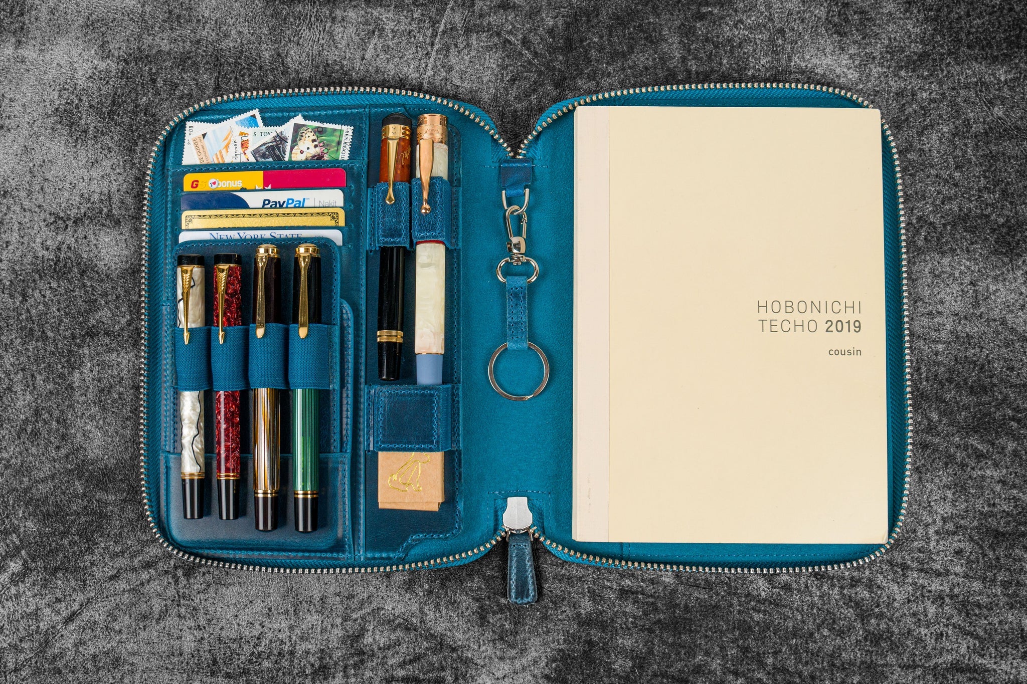 Leather Zippered A5 Notebook Folio - Crazy Horse Ocean Blue