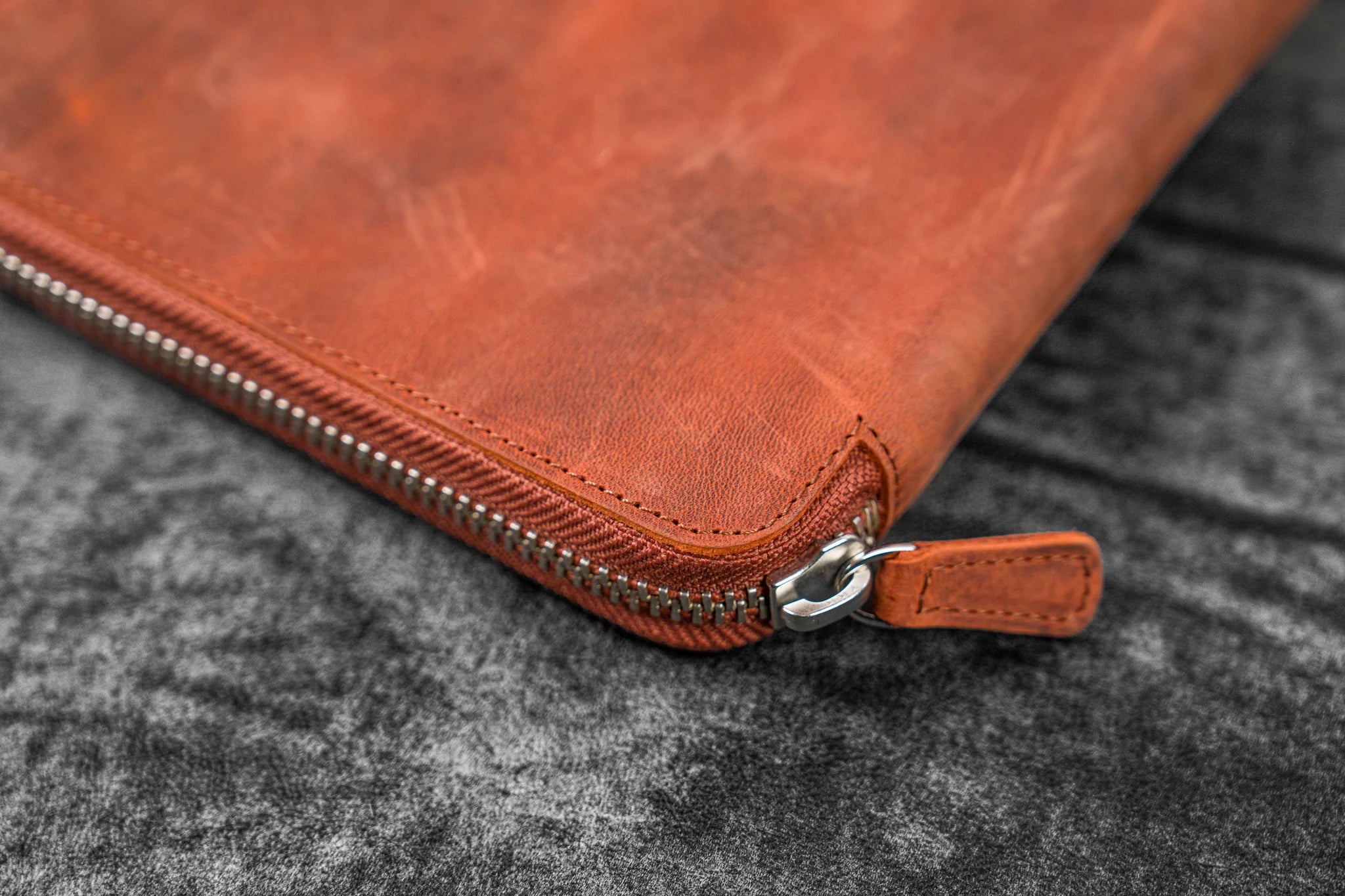 Leather Zippered A5 Notebook Folio - Crazy Horse Orange