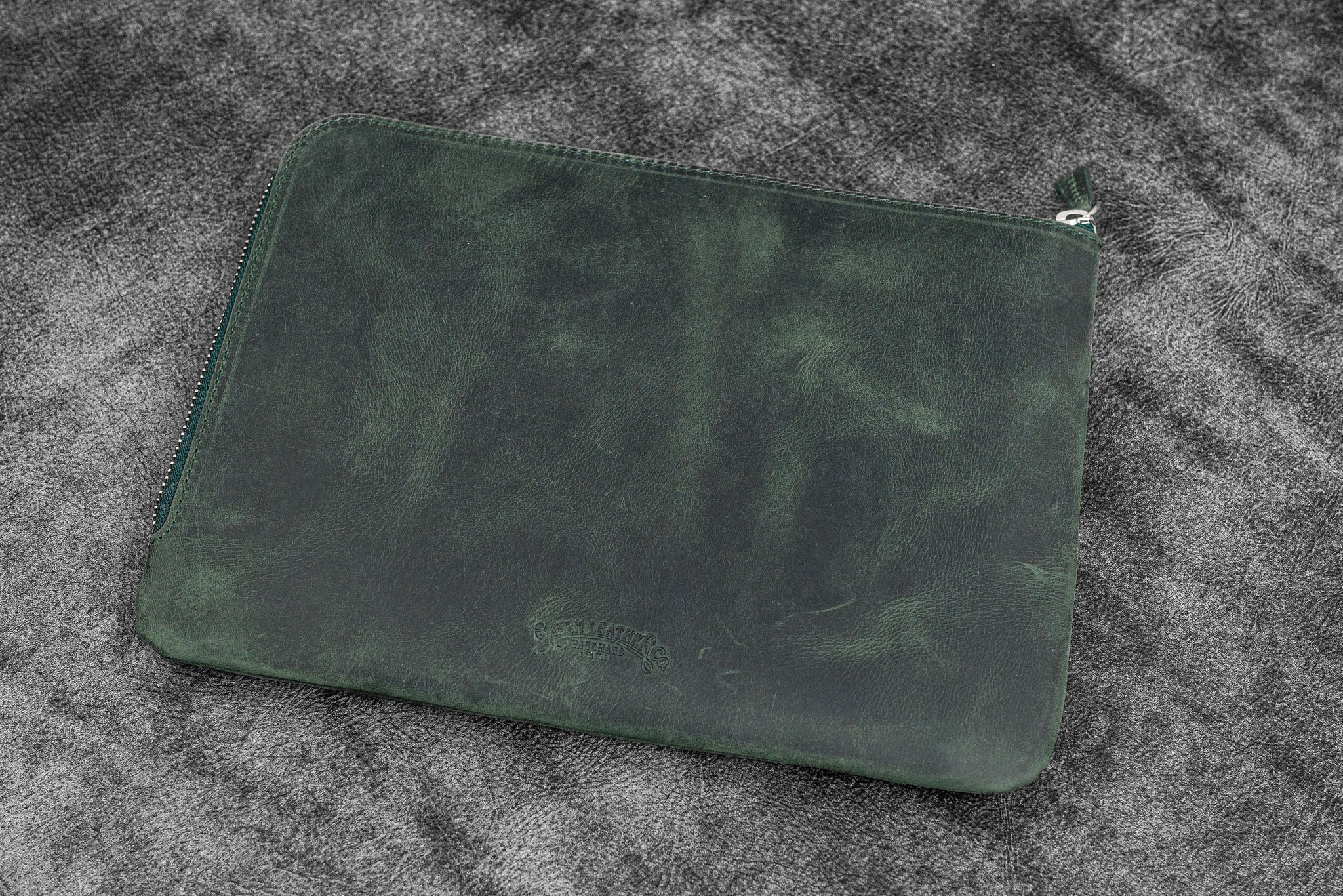 Leather Zippered Writer's Bank Bag - Pen Pouch - Crazy Horse Forest Green
