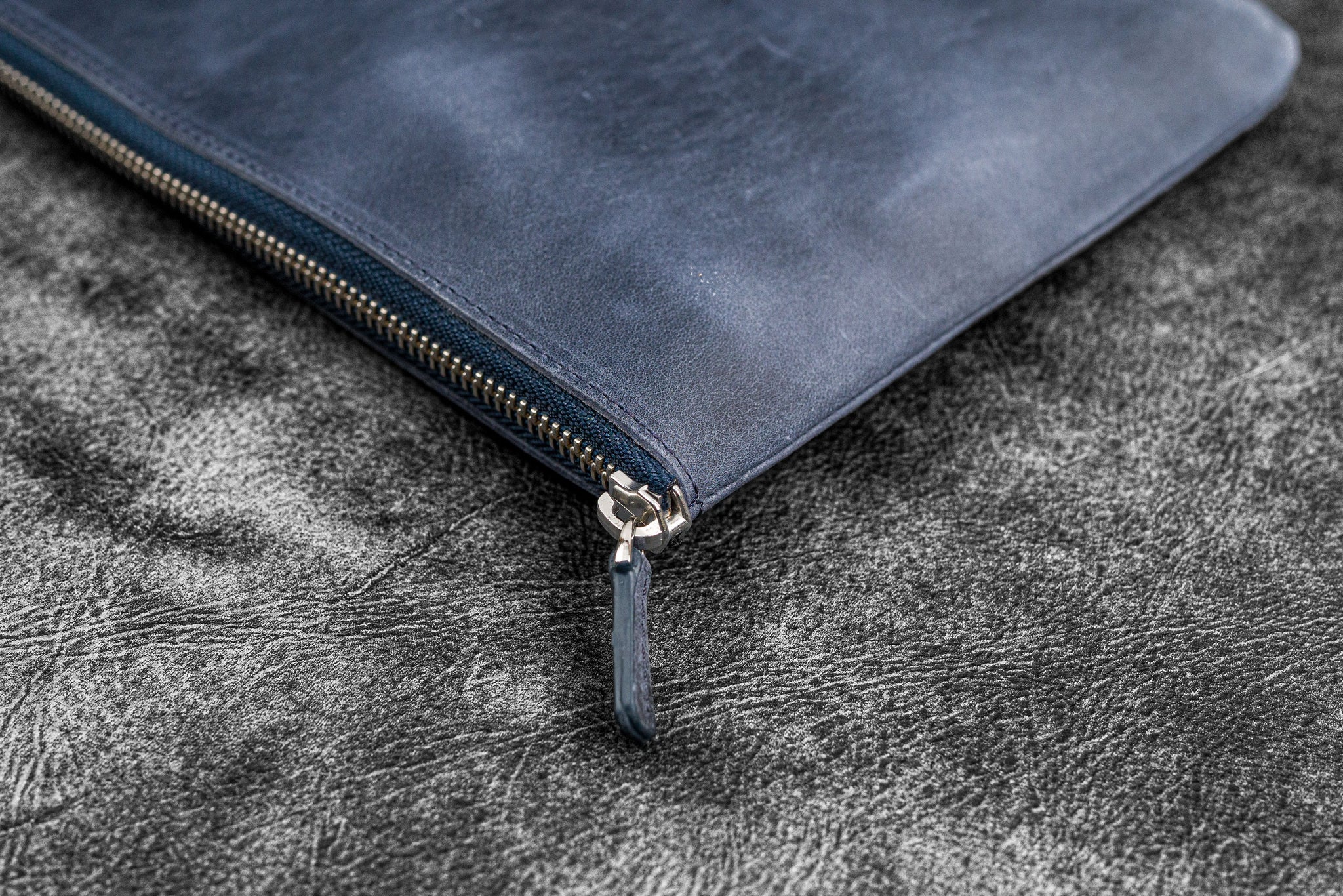 Leather Zippered Writer's Bank Bag - Pen Pouch - Crazy Horse Navy Blue