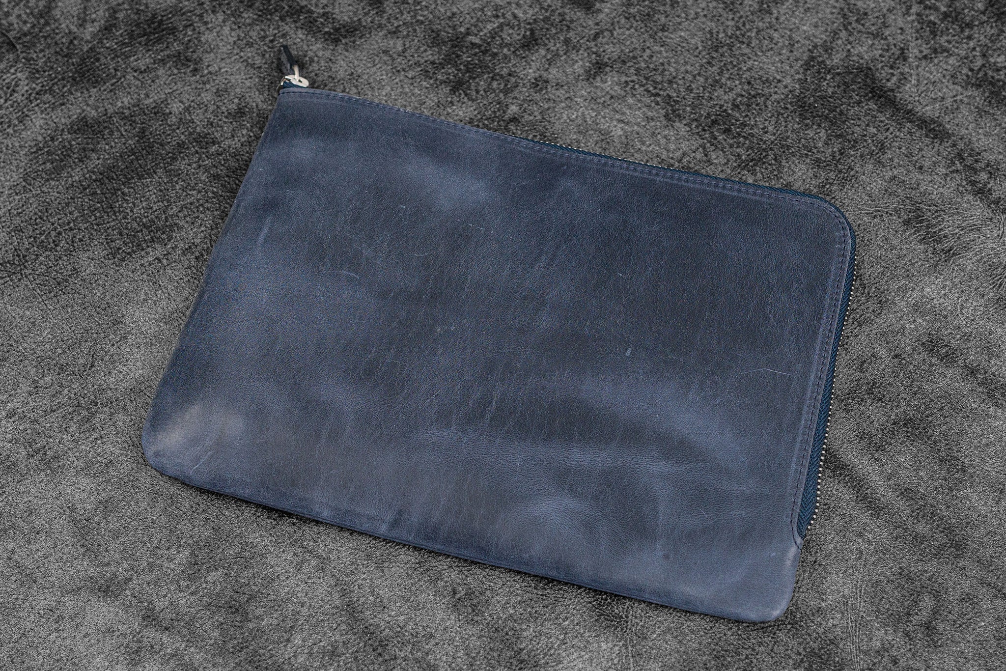 Leather Zippered Writer's Bank Bag - Pen Pouch - Crazy Horse Navy Blue