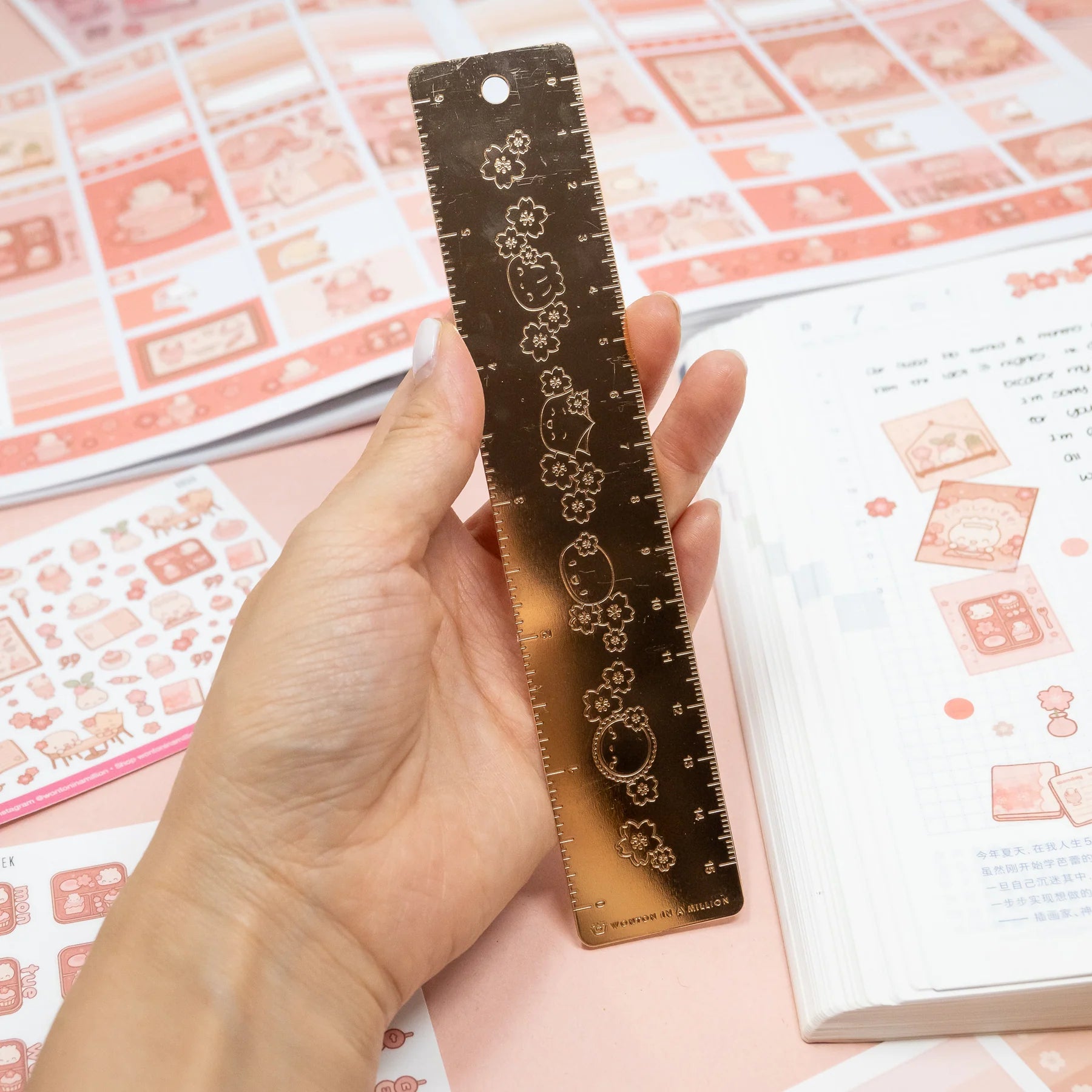 Café Sakura Rose Gold Debossed Ruler