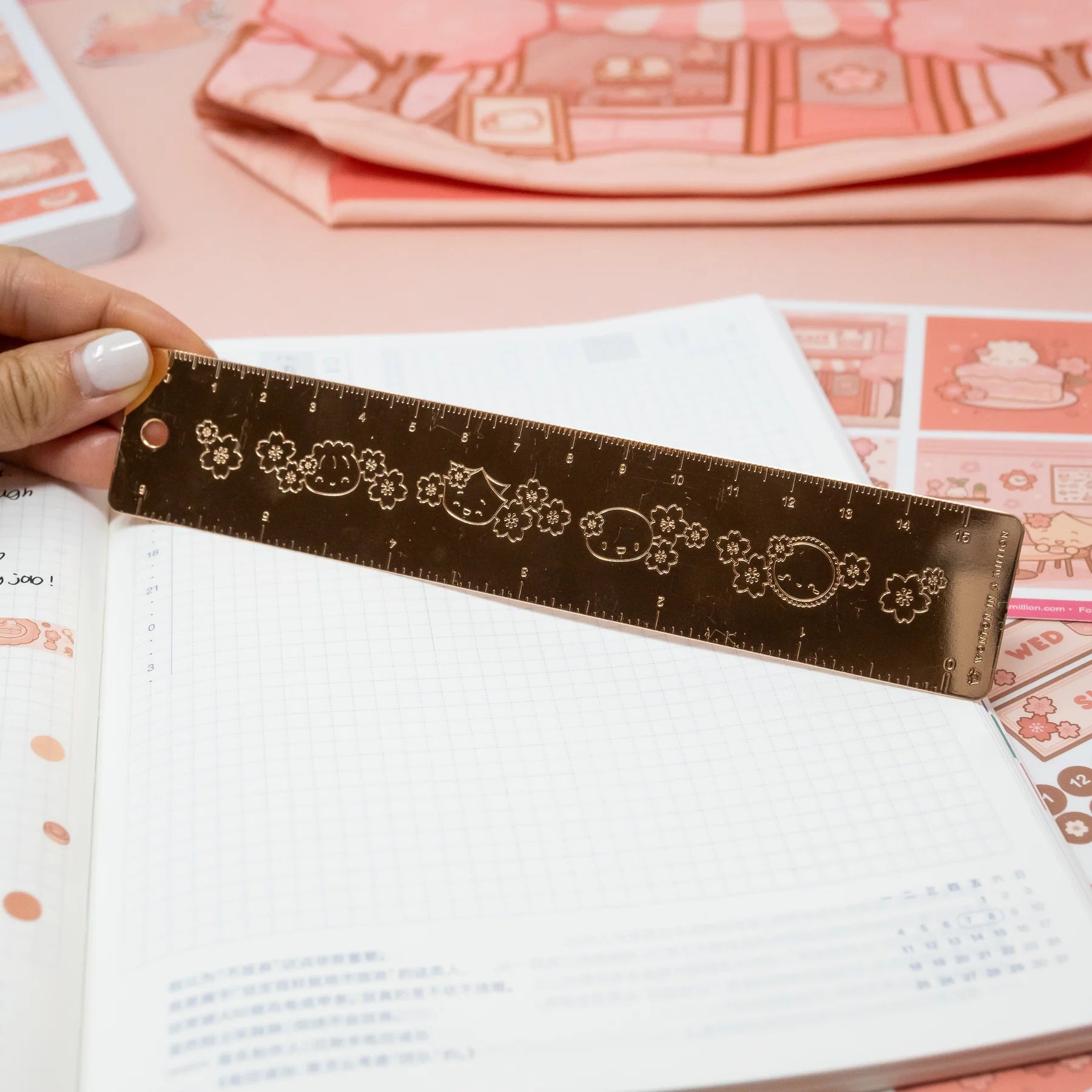 Café Sakura Rose Gold Debossed Ruler