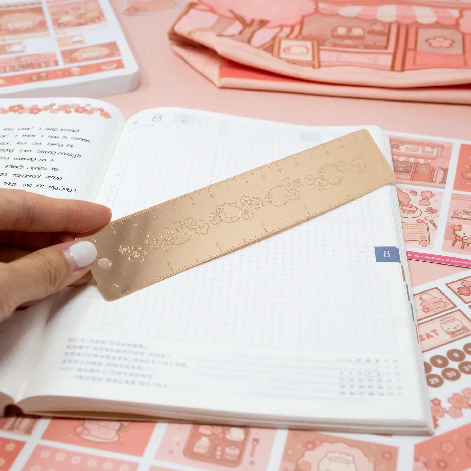 Café Sakura Rose Gold Debossed Ruler