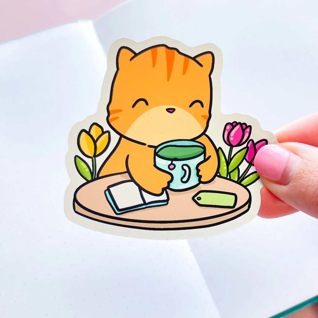 Tea + Cat Vinyl Die Cut Sticker