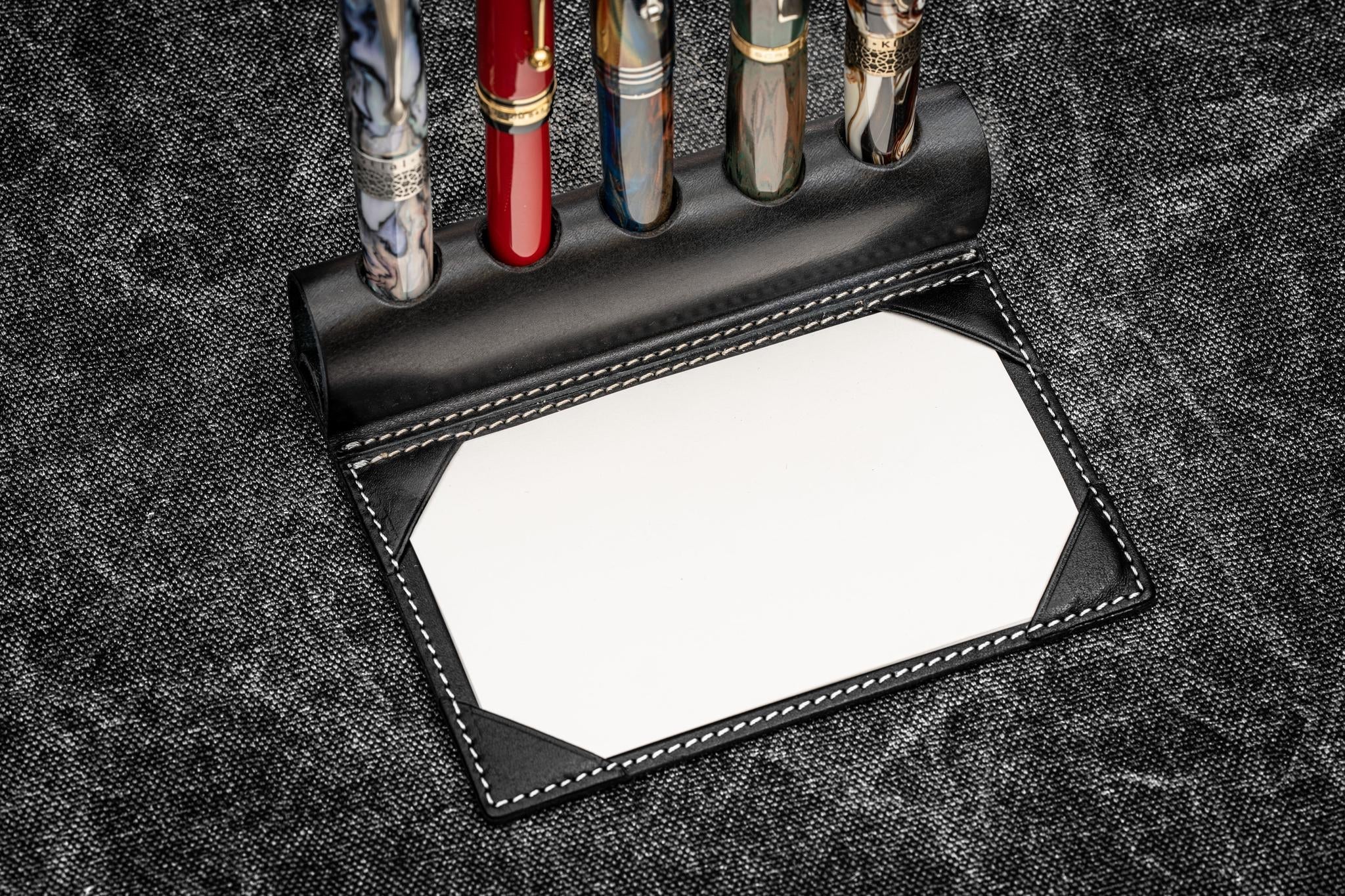 The Writer's Pen Dock - 5 Slots Pen Stand with Notepad Holder - Black