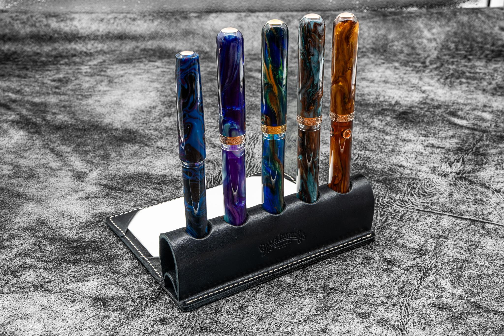 The Writer's Pen Dock - 5 Slots Pen Stand with Notepad Holder - Black