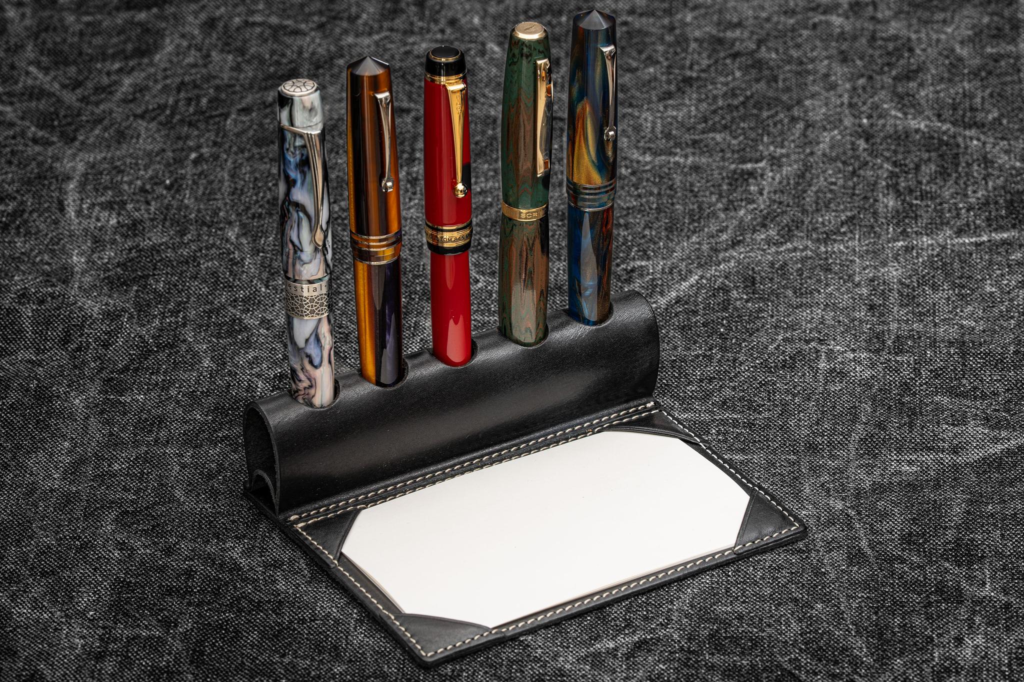 The Writer's Pen Dock - 5 Slots Pen Stand with Notepad Holder - Black