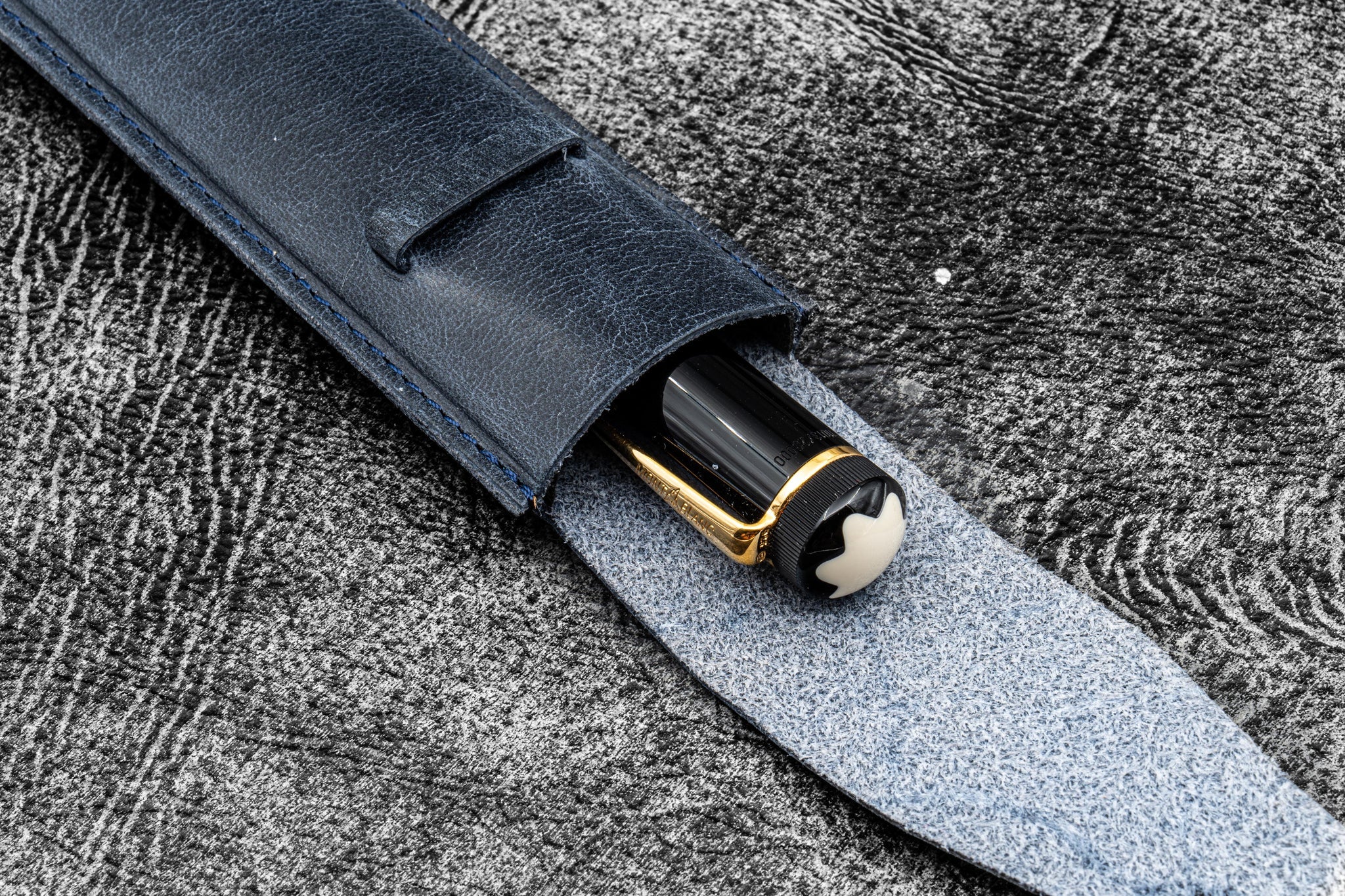 Vintage Slim Leather Pen Sleeve for Single Pen - Crazy Horse Navy Blue