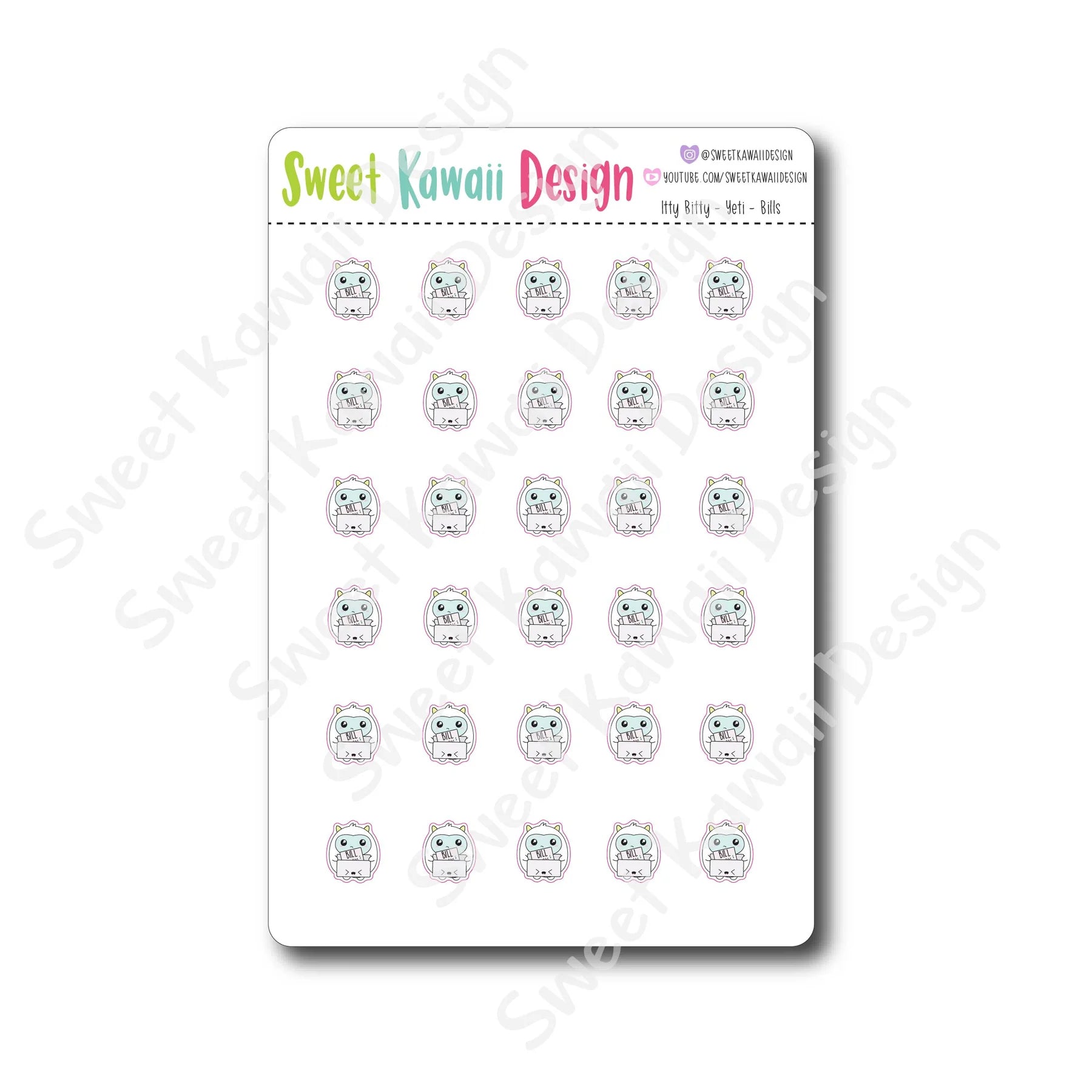 Kawaii Yeti Stickers - Bills