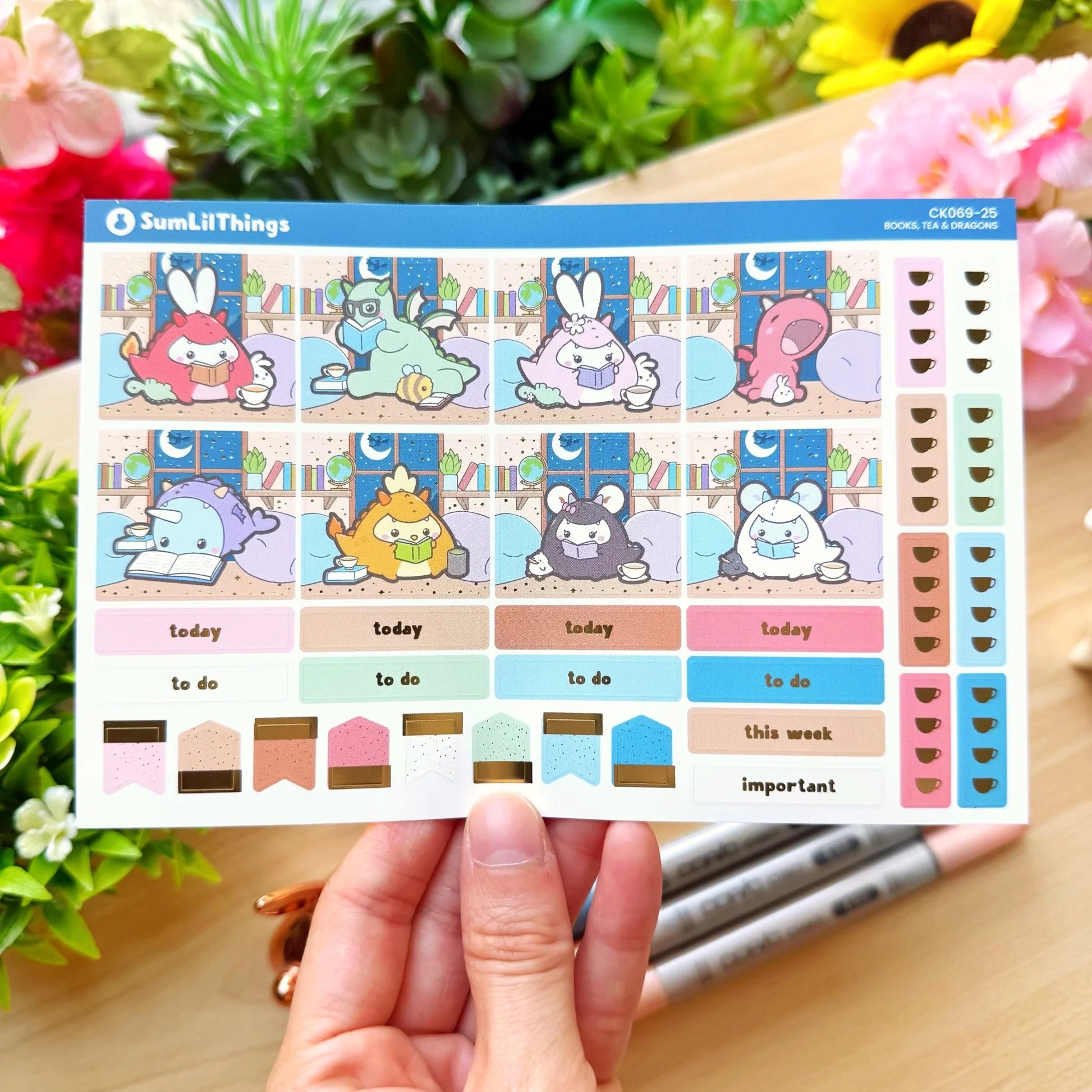 Hobonichi COUSIN - Books, Dragons & Tea - Gold Foil