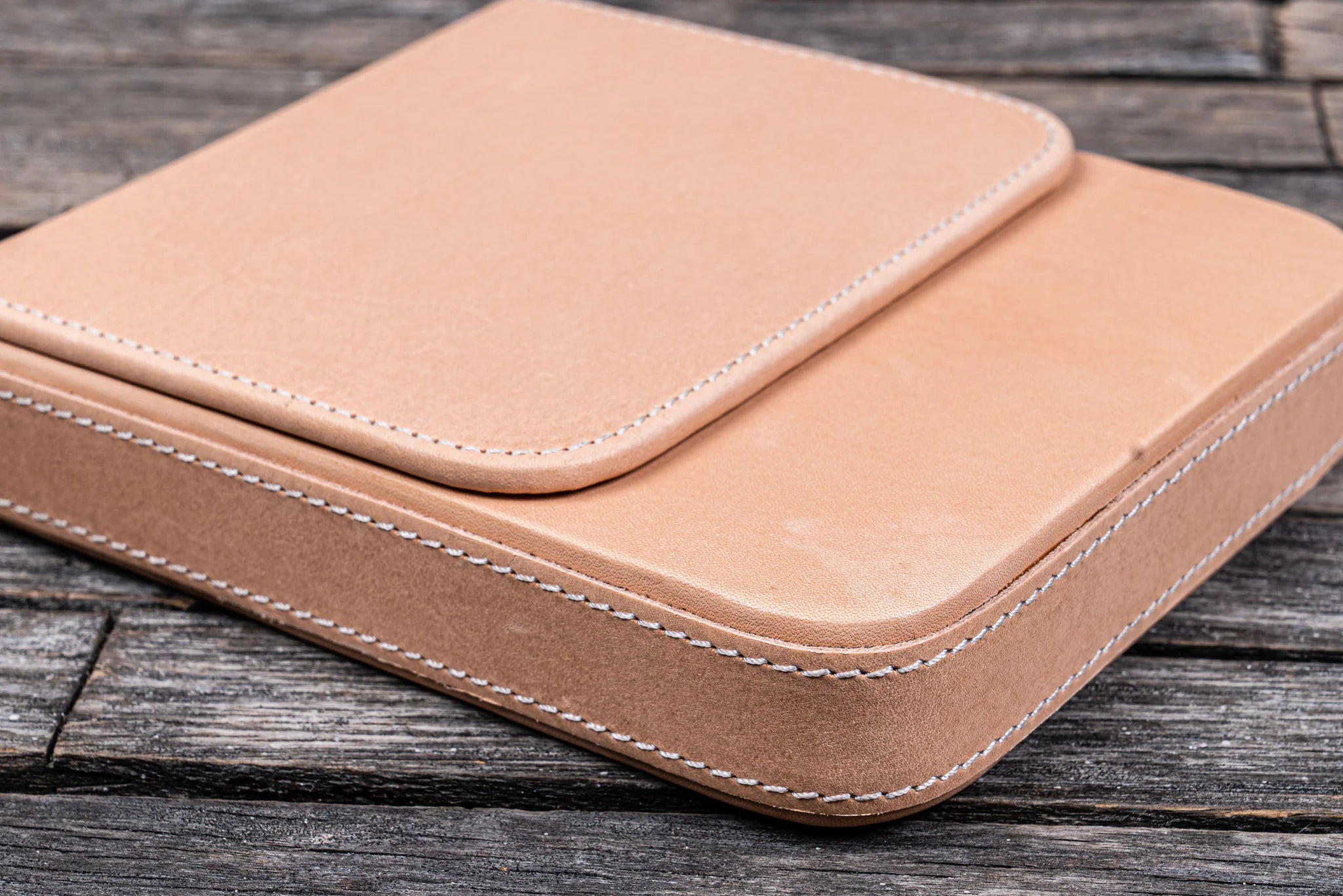 Leather Magnum Opus 6 Slots Hard Pen Case with Removable Pen Tray - Undyed Leather