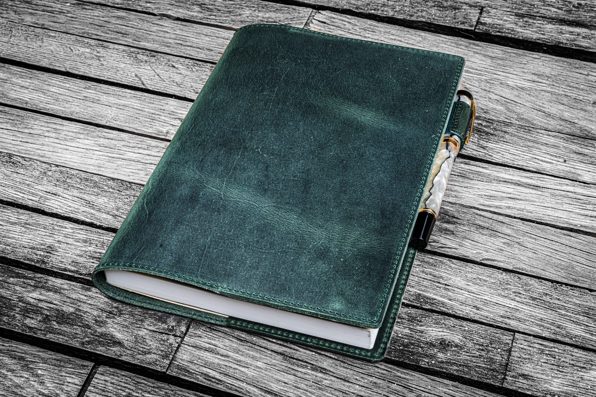 Leather Slim A5 Notebook / Planner Cover - C.H. Forest Green