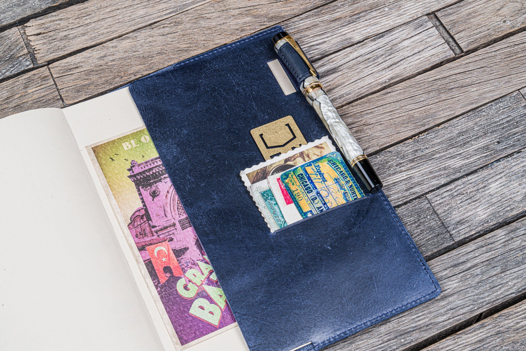 Leather Slim A5 Notebook / Planner Cover - Crazy Horse Navy Blue