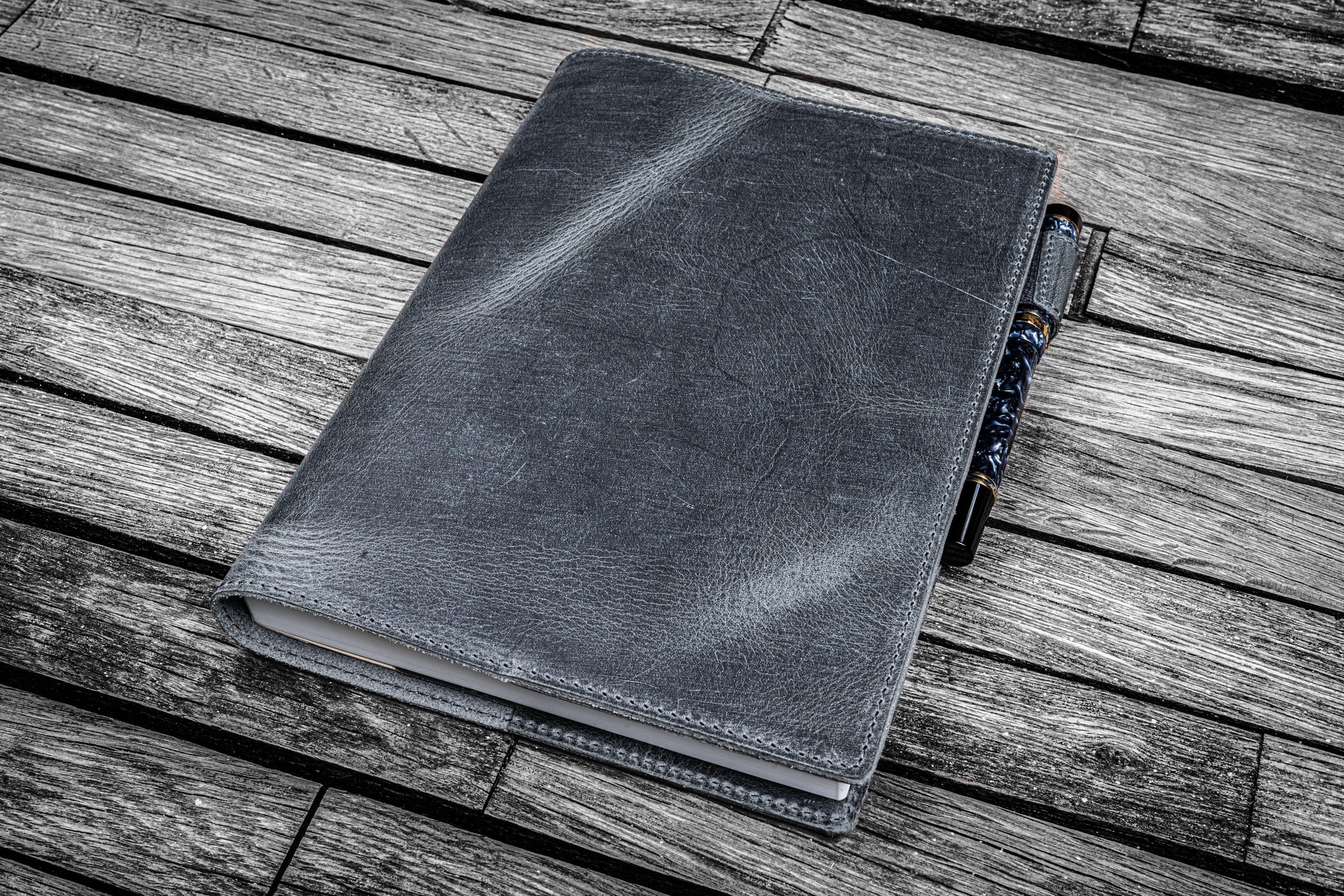 Leather Slim A5 Notebook / Planner Cover - Crazy Horse Smoky
