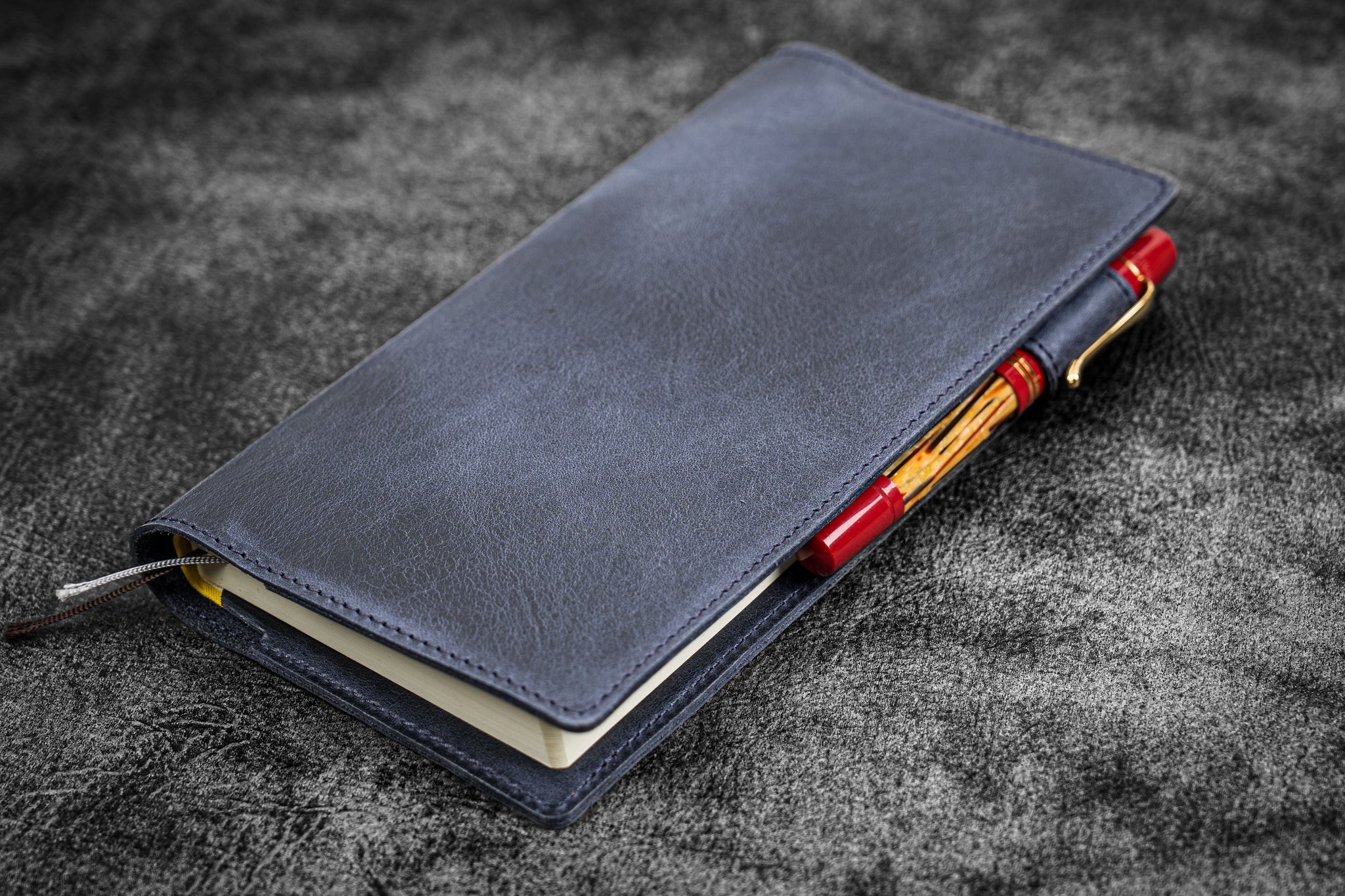 Leather Slim Hobonichi Weeks Planner Cover - Crazy Horse Navy Blue