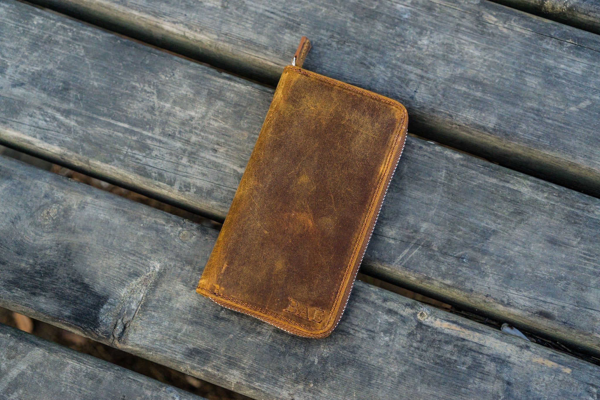 Leather Zippered 3 Slots Pen Case - Crazy Horse Brown