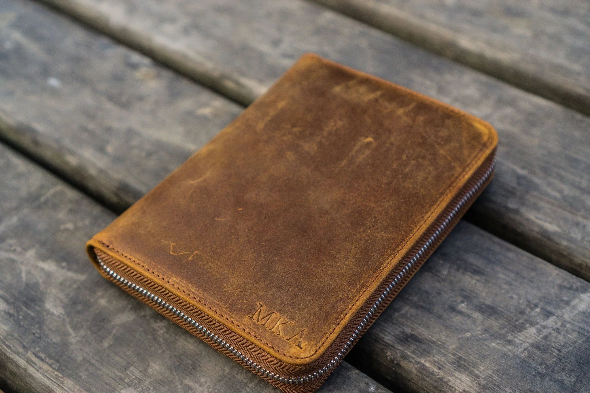 Leather Zippered 5 Slots Pen Case - C.H. Brown