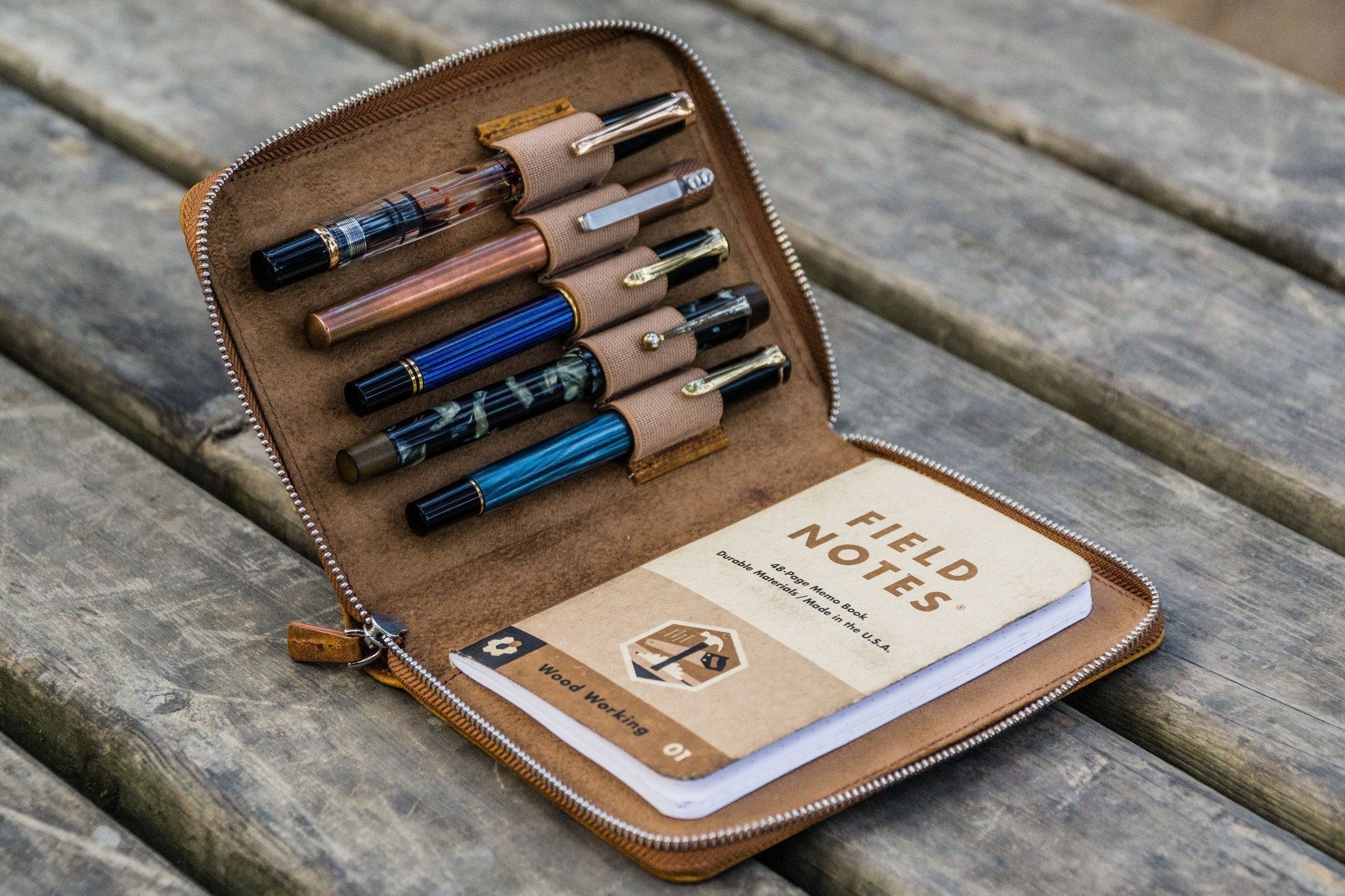 Leather Zippered 5 Slots Pen Case - C.H. Brown