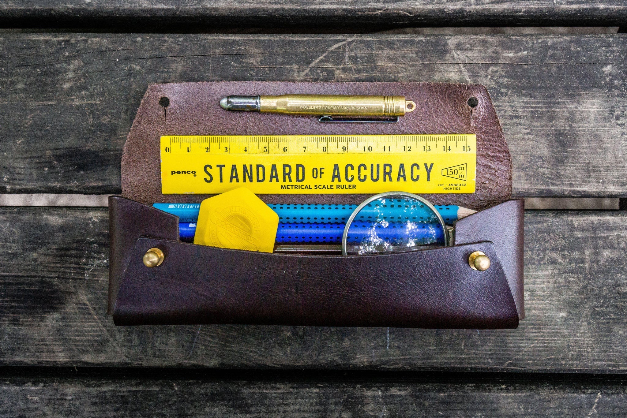 The Student Leather Pencil Case - Dark Brown