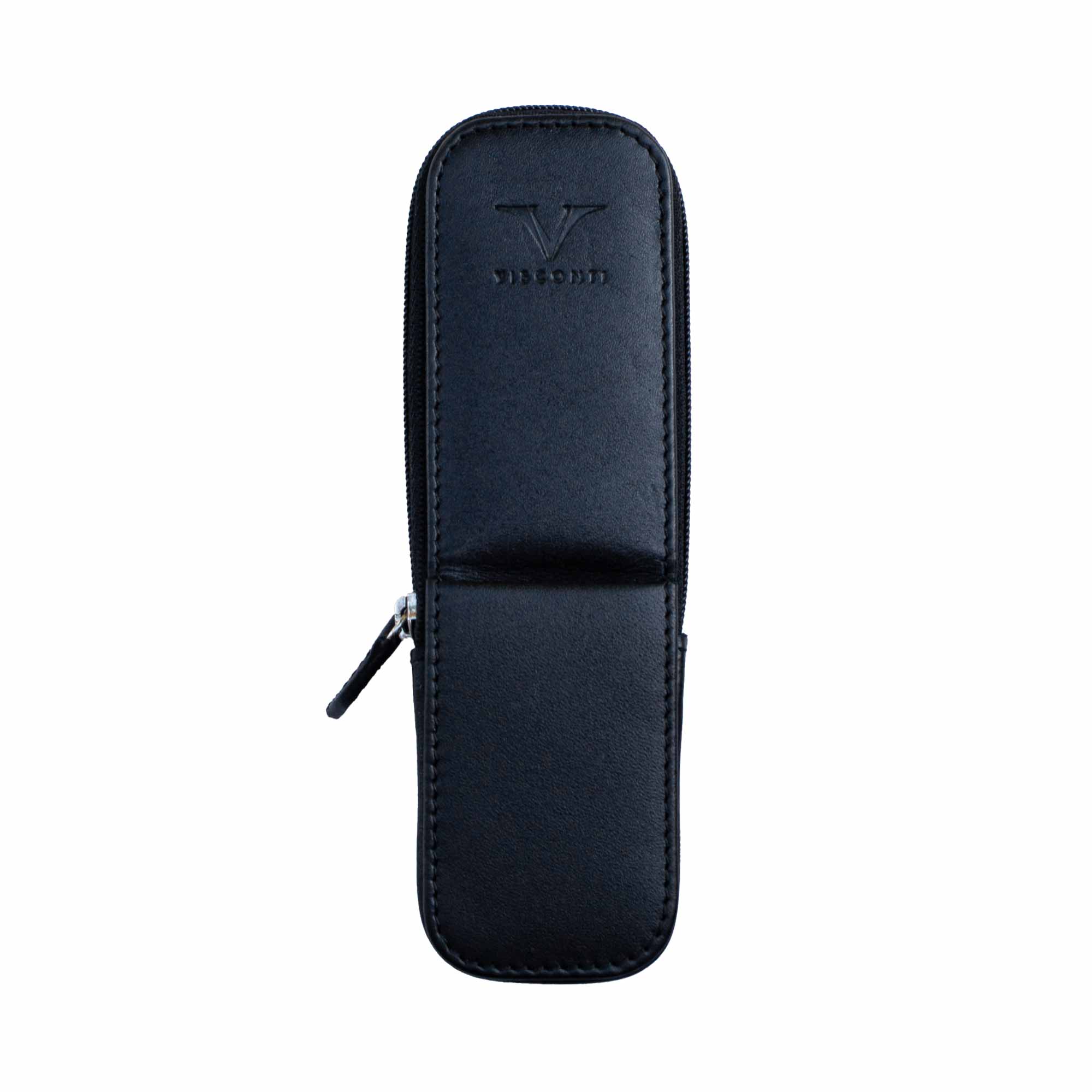 Black Leather 2 Pen Case