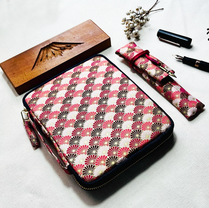 Pink Cotton Print 10 Pen Case