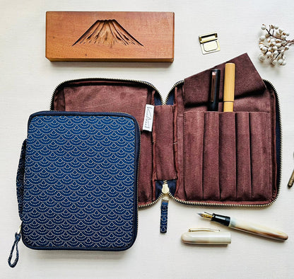 Dark Blue Cotton Print 10 Pen Case