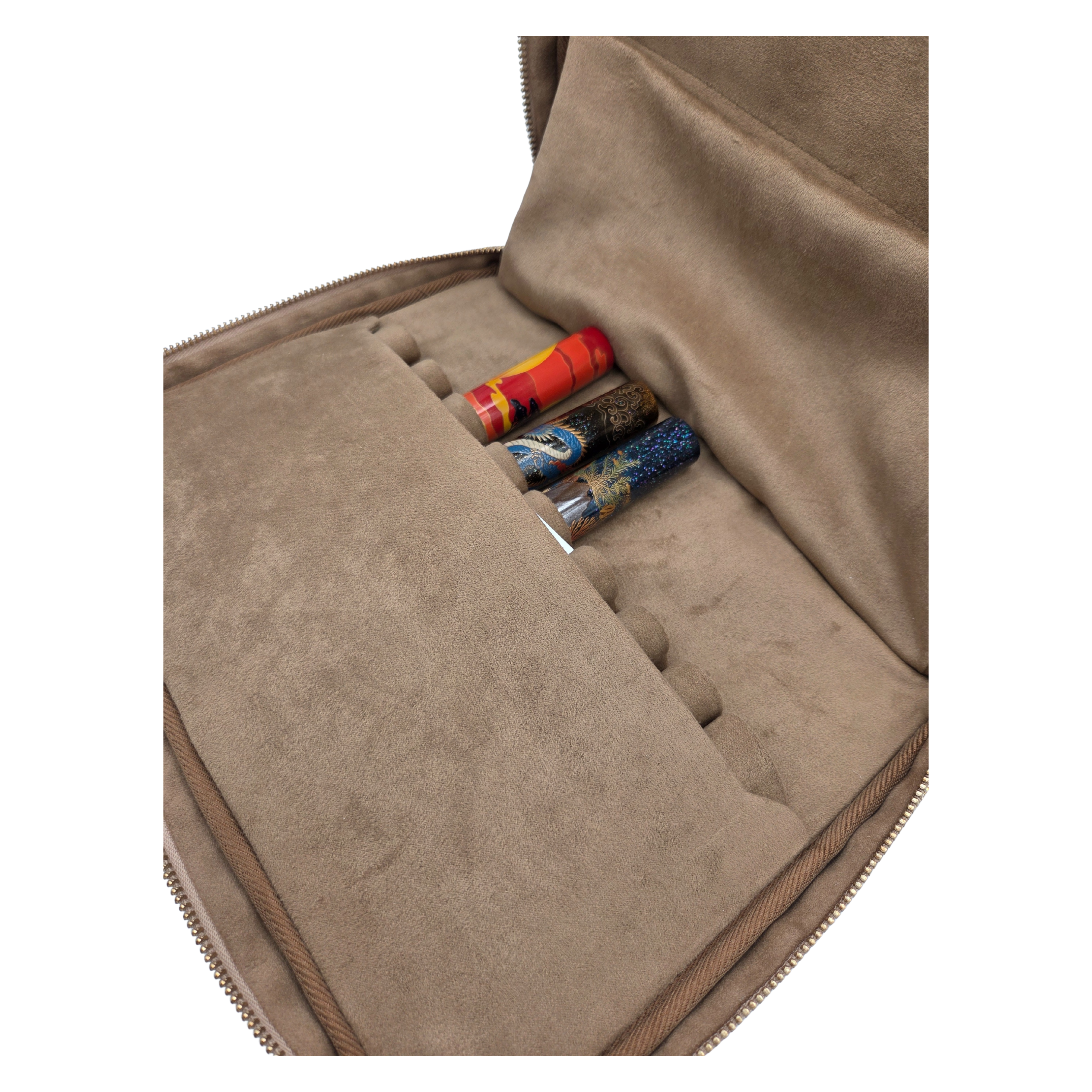 Kimono Fabric Zippered 9 Slots Pen Case for Larger Pens (Green)