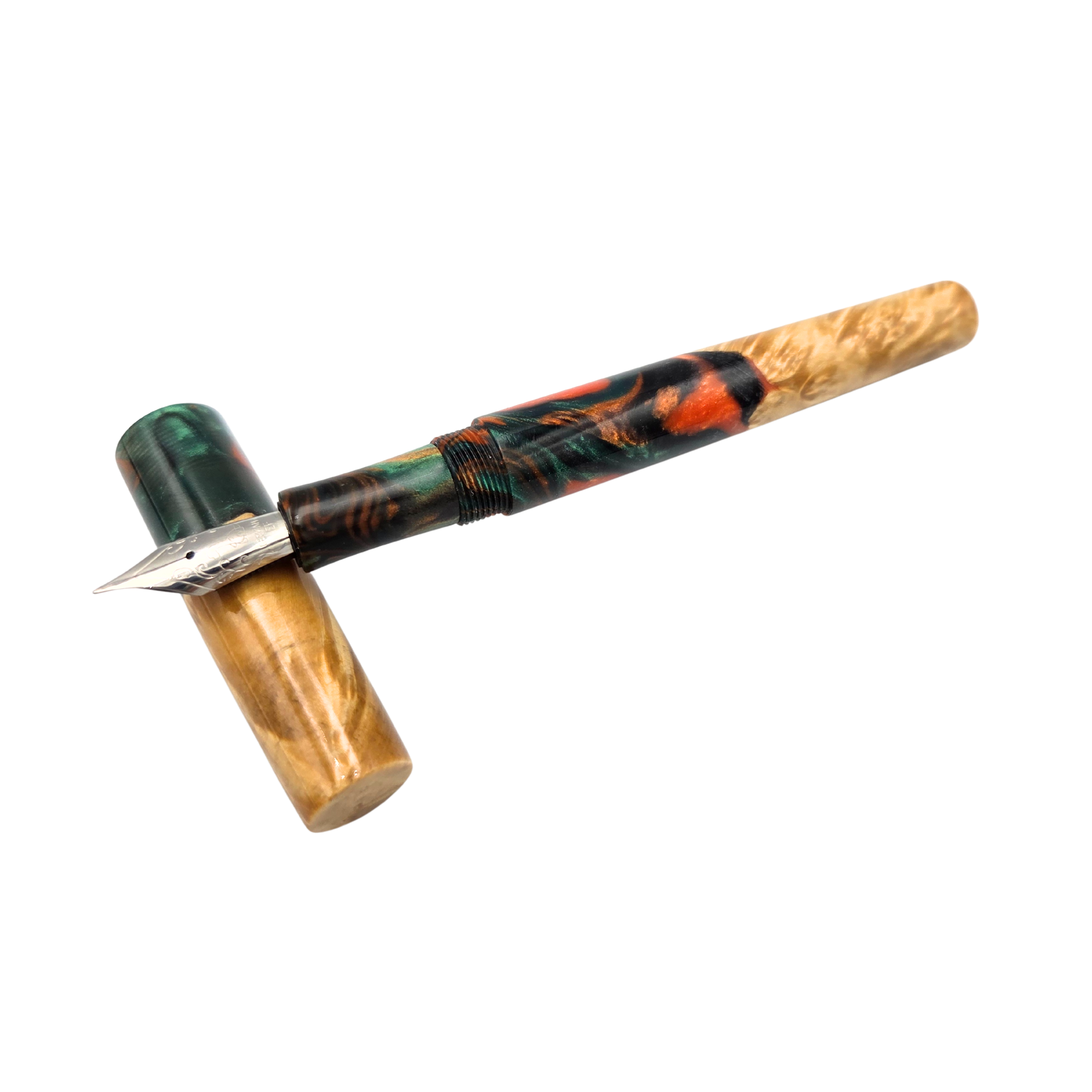 Orange/ Green Box Elder Burl Wood