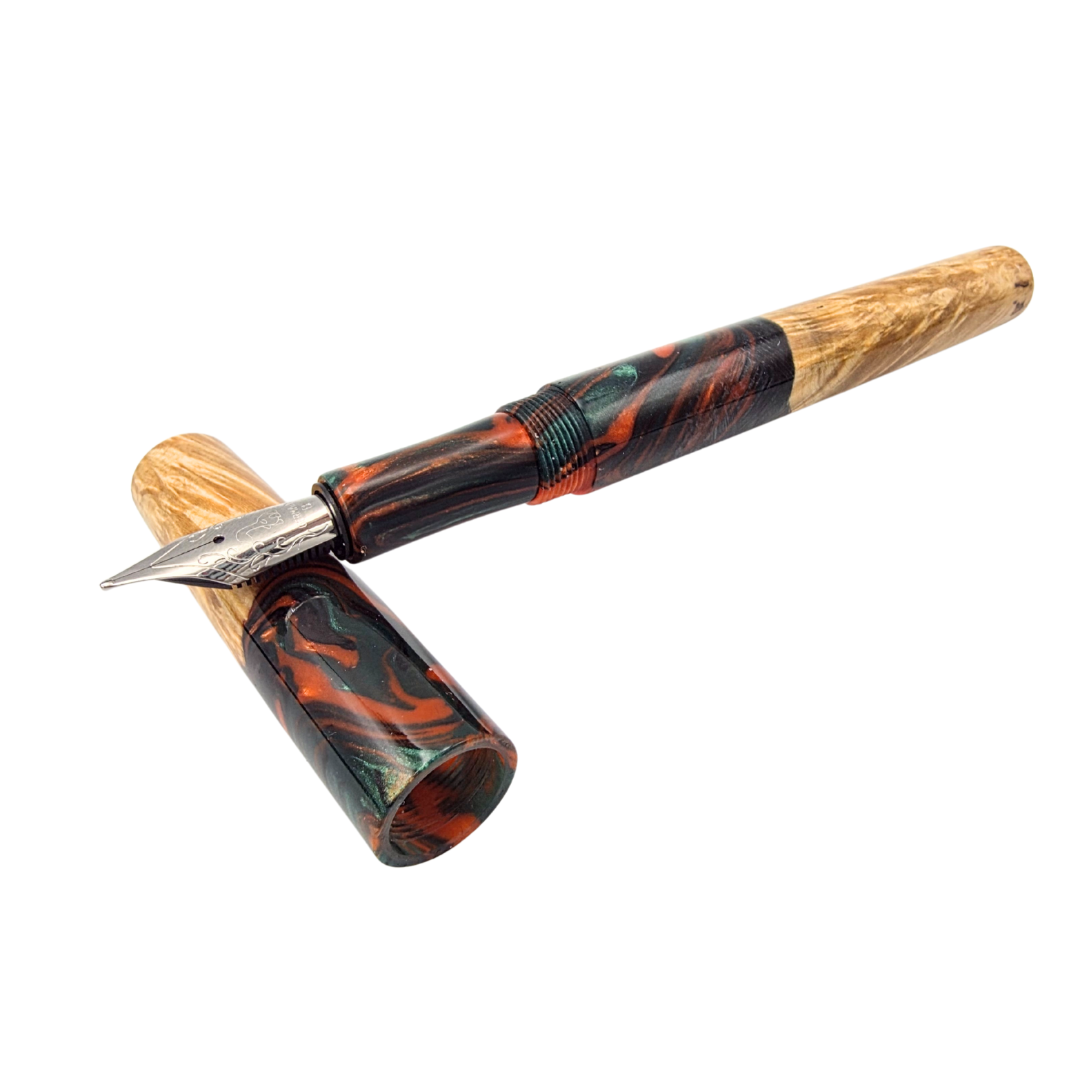 Orange/Green in Box Elder Burl Wood